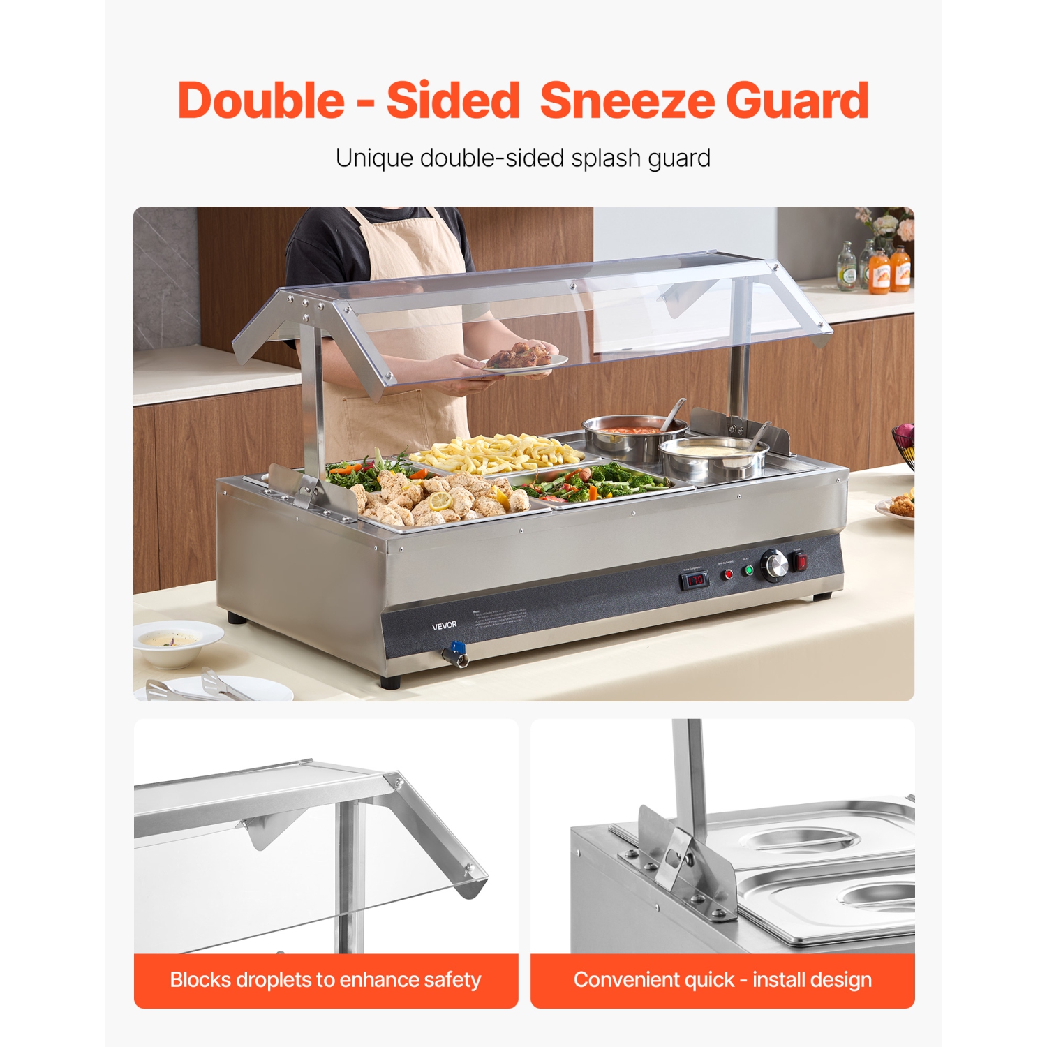 VEVOR 6.34QT Electric Soup Warmer, Two Pots & Four 1/2 Pans, Stainless Steel Commercial Food Warmer with 86~185°F Adjustable Temp, 1500W Bain Marie