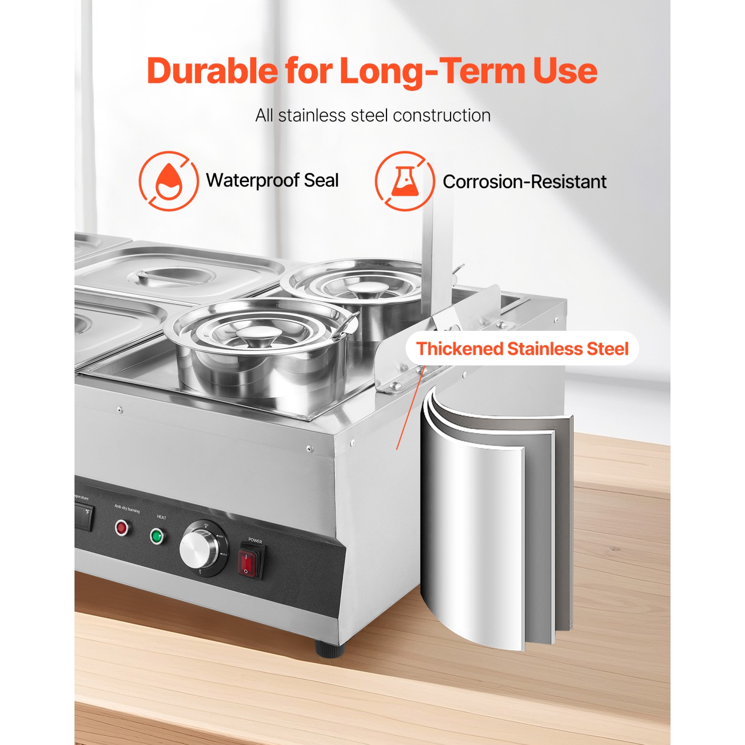 VEVOR 6.34QT Electric Soup Warmer, Two Pots & Four 1/2 Pans, Stainless Steel Commercial Food Warmer with 86~185°F Adjustable Temp, 1500W Bain Marie