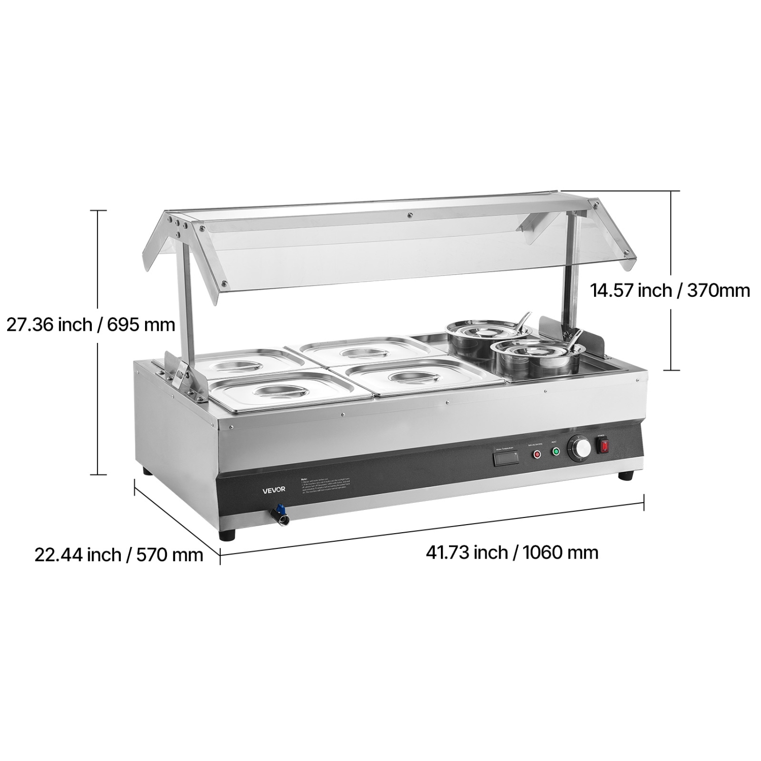 VEVOR 6.34QT Electric Soup Warmer, Two Pots & Four 1/2 Pans, Stainless Steel Commercial Food Warmer with 86~185°F Adjustable Temp, 1500W Bain Marie