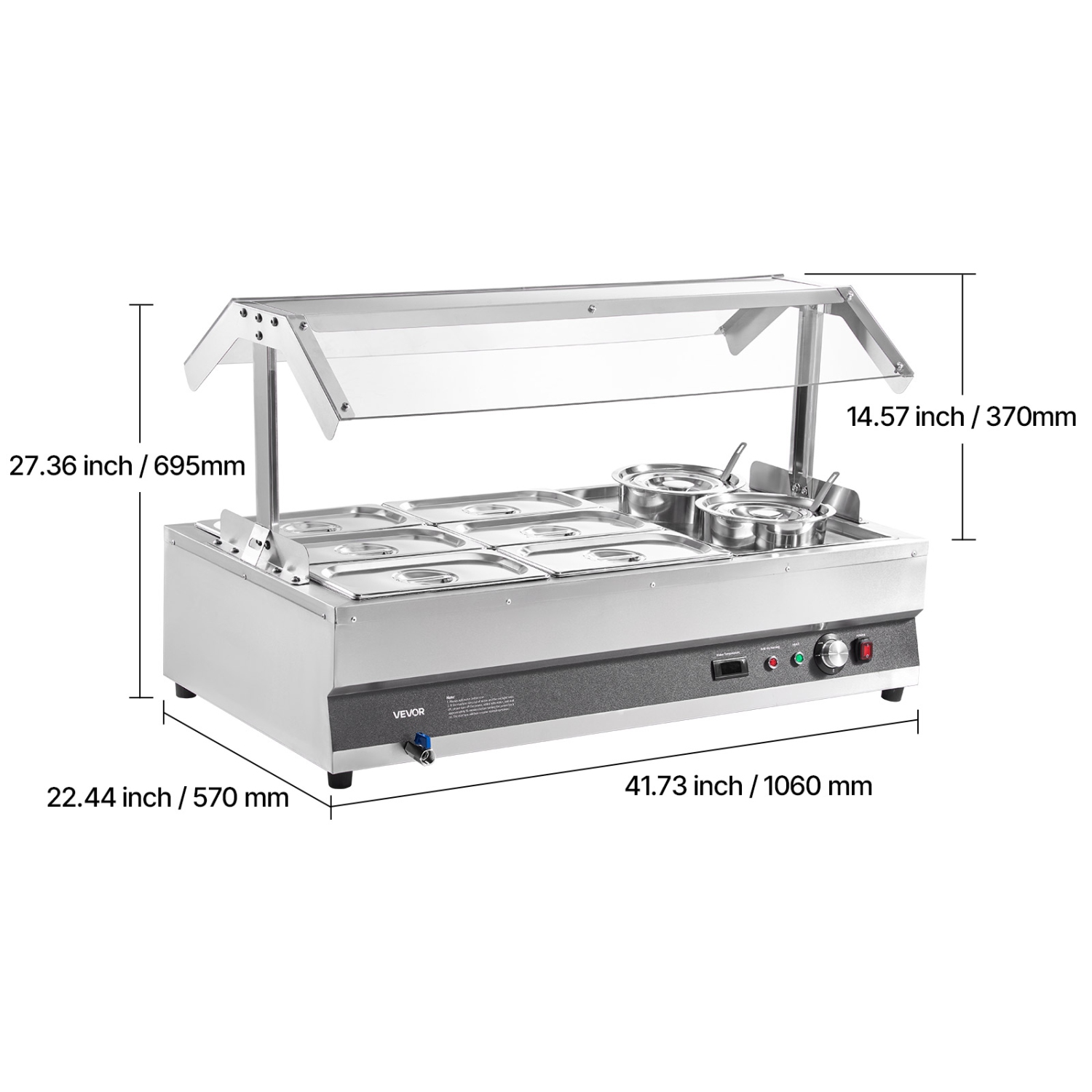 VEVOR 6.34QT Electric Soup Warmer, Two Pots & Six 1/3 Pans, Stainless Steel Commercial Food Warmer with 86~185°F Adjustable Temp, 1500W Bain Marie