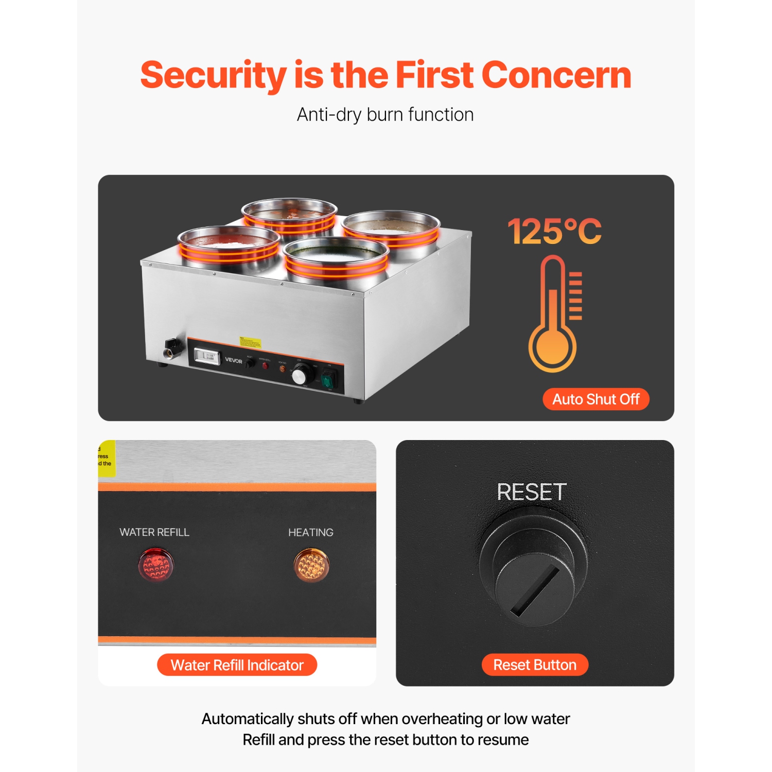 VEVOR 6.34QT Electric Soup Warmer, Four Stainless Steel Round Pot with 86~185°F Adjustable Temp, 1500W Commercial Bain Marie with Anti-dry Burn and