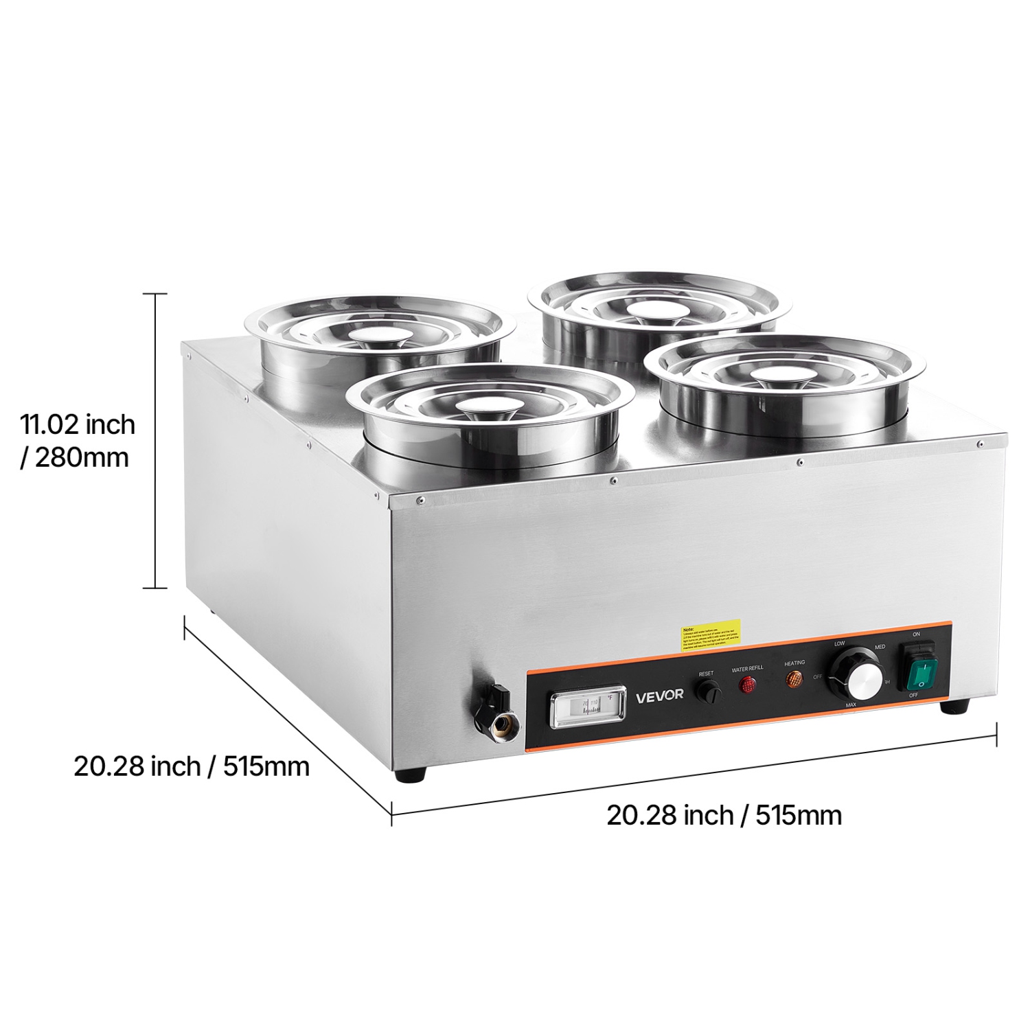 VEVOR 6.34QT Electric Soup Warmer, Four Stainless Steel Round Pot with 86~185°F Adjustable Temp, 1500W Commercial Bain Marie with Anti-dry Burn and