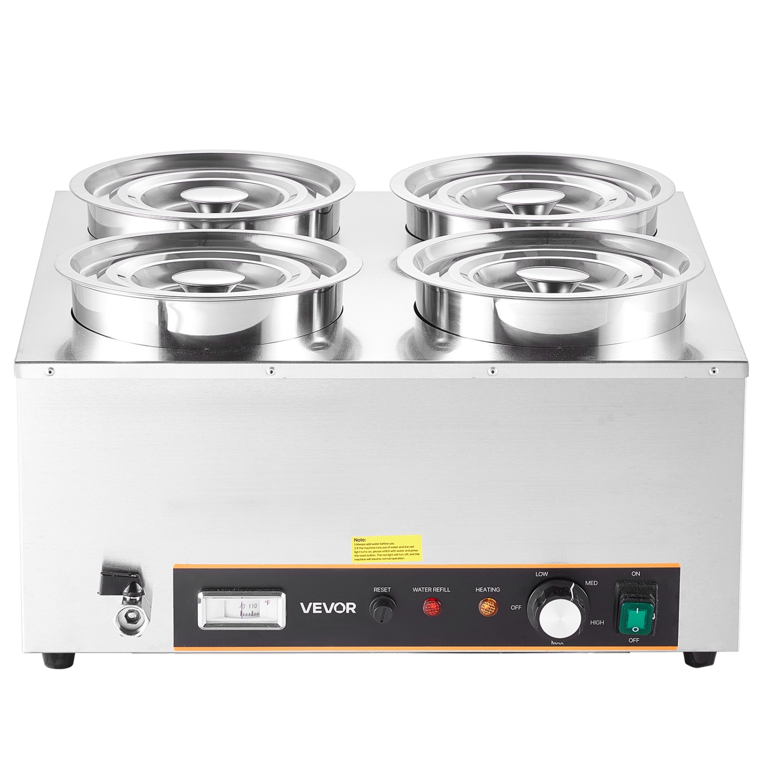 VEVOR 6.34QT Electric Soup Warmer, Four Stainless Steel Round Pot with 86~185°F Adjustable Temp, 1500W Commercial Bain Marie with Anti-dry Burn and