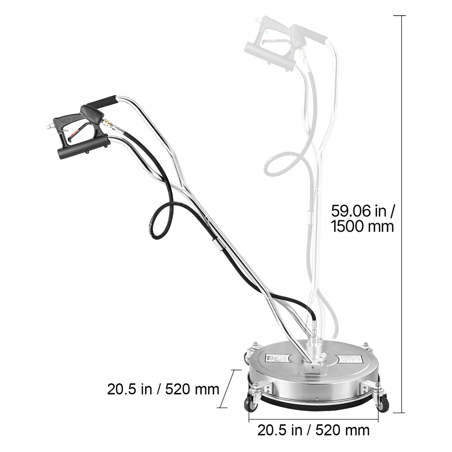 VEVOR 20" Pressure Washer Surface Cleaner, Stainless Steel Attachments with 4-Wheel, 4500 Max PSI, 3/8 Quick Connector, 2 Spray Nozzles, Dual Handle,