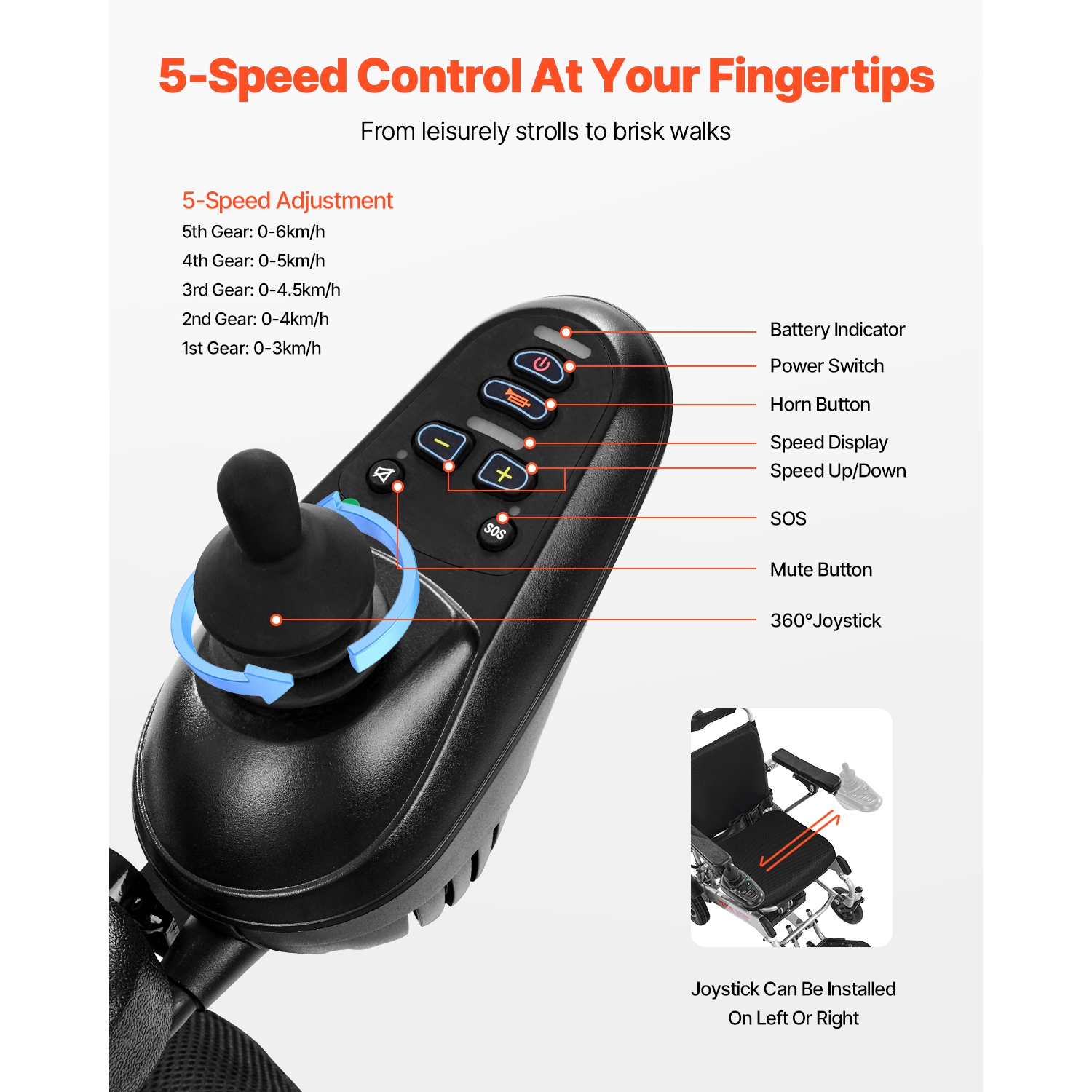 Fauteuil roulant électrique pour adultes avec capacité VEVOR 300 lb, dossier réglable, fauteuil roulant motorisé pliable et léger, portée de