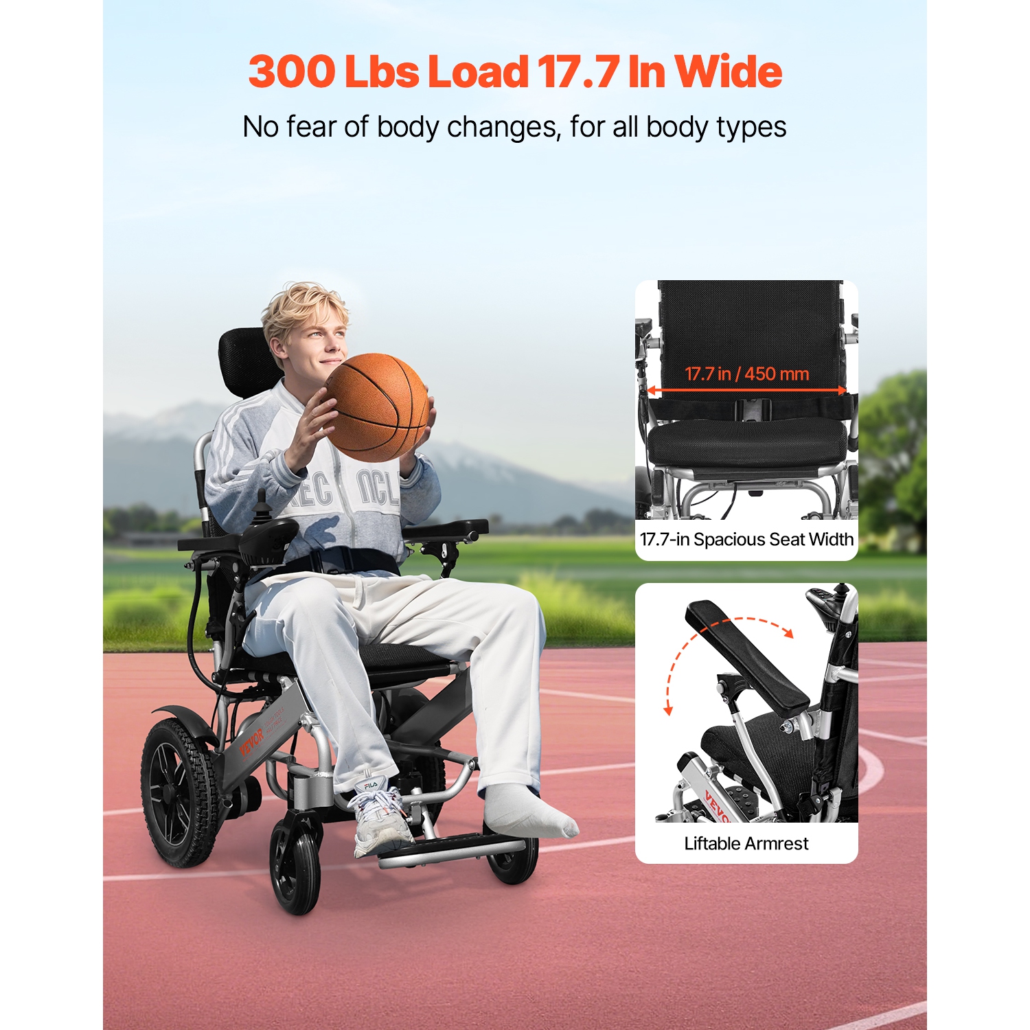 Fauteuil roulant électrique pour adultes avec capacité VEVOR 300 lb, dossier réglable, fauteuil roulant motorisé pliable et léger, portée de