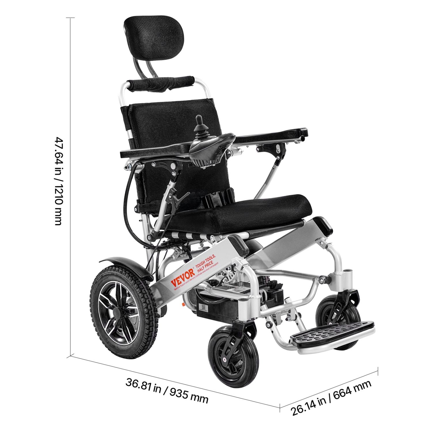 Fauteuil roulant électrique pour adultes avec capacité VEVOR 300 lb, dossier réglable, fauteuil roulant motorisé pliable et léger, portée de