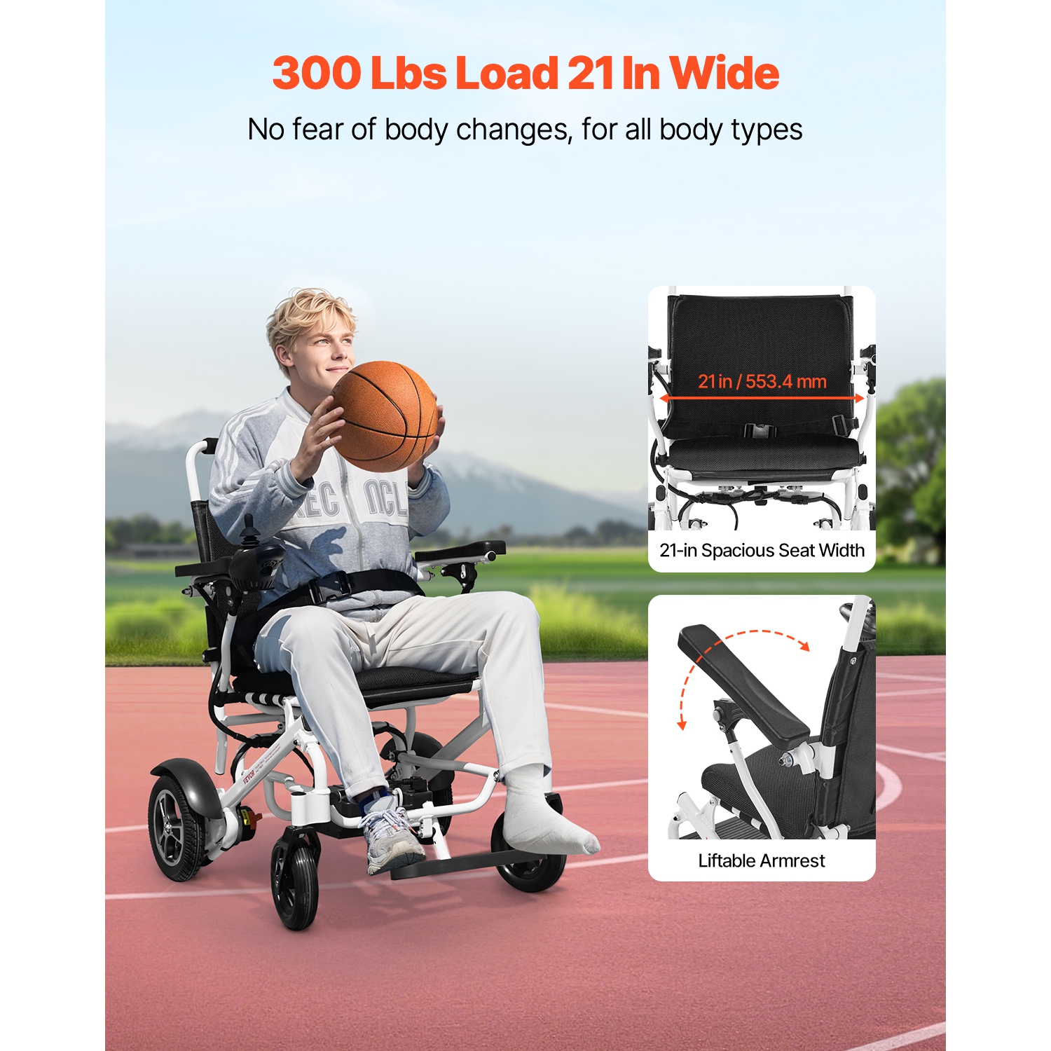 Fauteuil roulant électrique avec capacité VEVOR 300&nbsp;lb pour adultes, fauteuil roulant motorisé pliable et léger, longue portée de 13&nbsp;km,