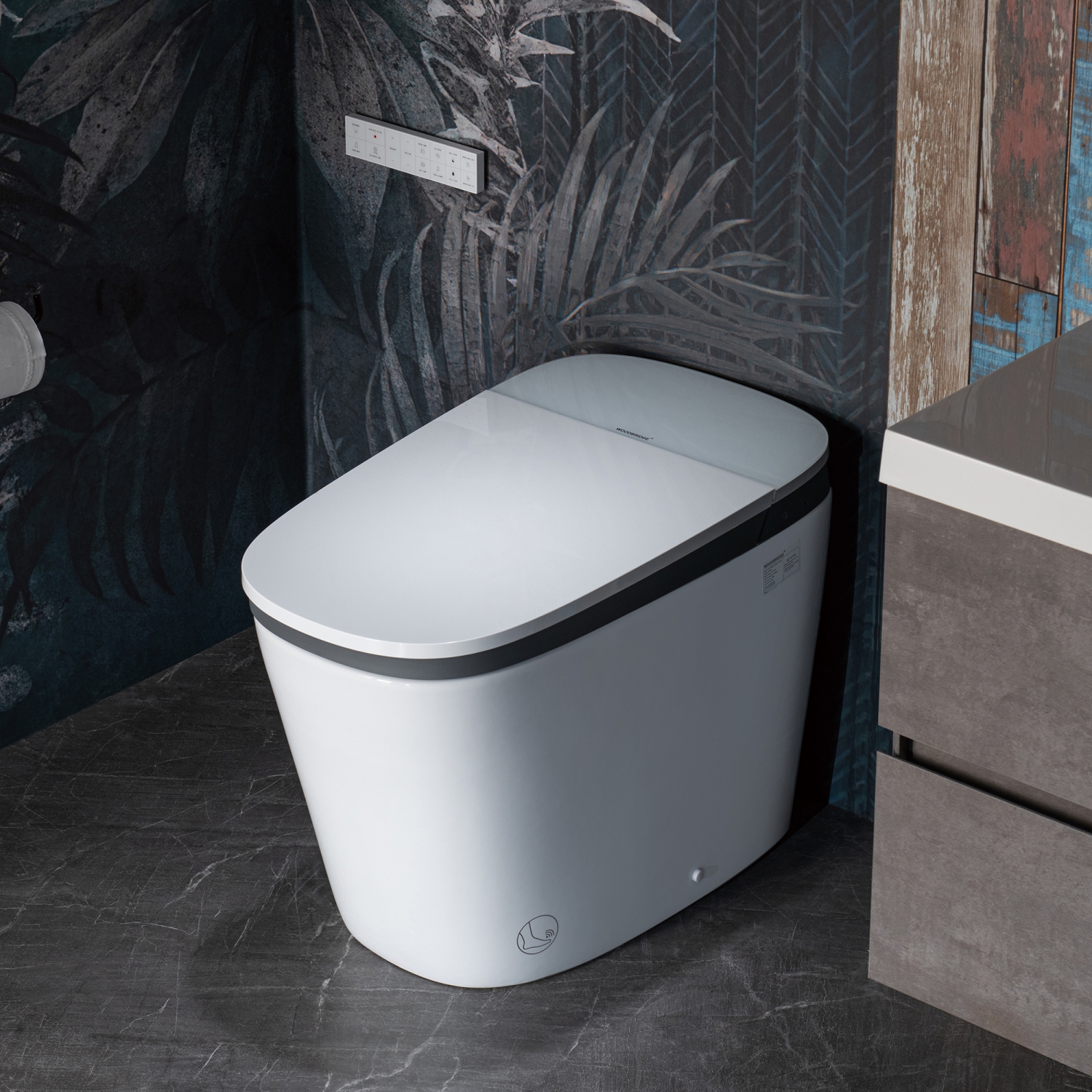 WOODBRIDGE Smart Toilet with 1.28 GPF Dual Flush Auto Open/Close,Foot Sensor Flush,Voice Control,1000 Gram Map Flushing Score,LED Display,Chair