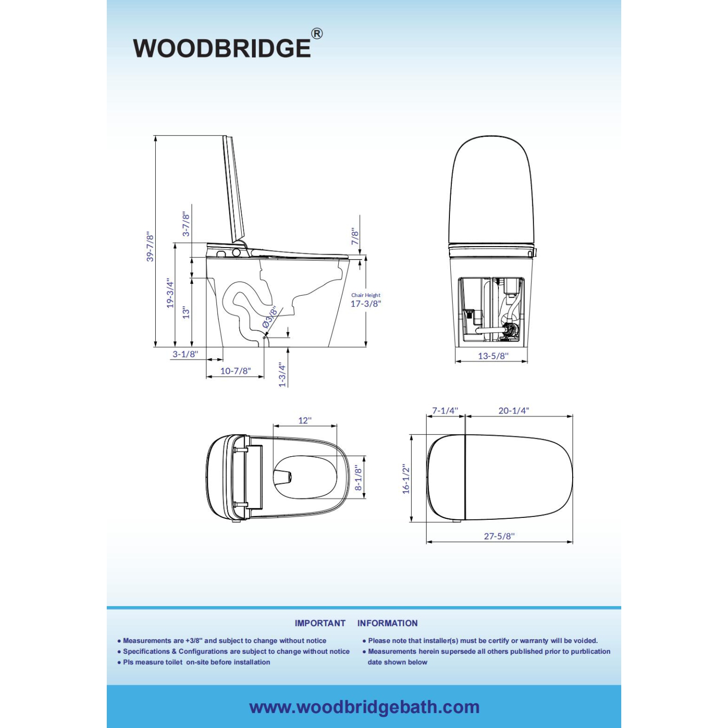 WOODBRIDGE Smart Toilet with 1.28 GPF Dual Flush Auto Open/Close,Foot Sensor Flush,Voice Control,1000 Gram Map Flushing Score,LED Display,Chair