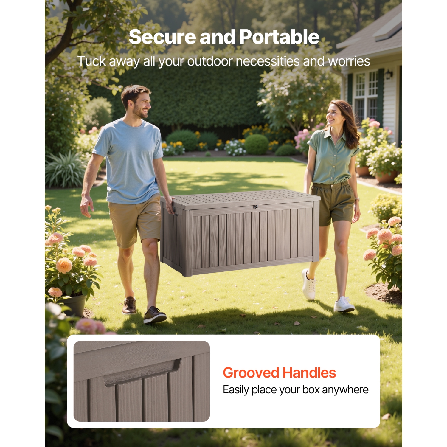 VEVOR 120 Gallon Outdoor Storage Box, Resin Deck Box, Lockable Backyard Toy and Towel Storage Cabinet Waterproof, for Patio Furniture Cushions,