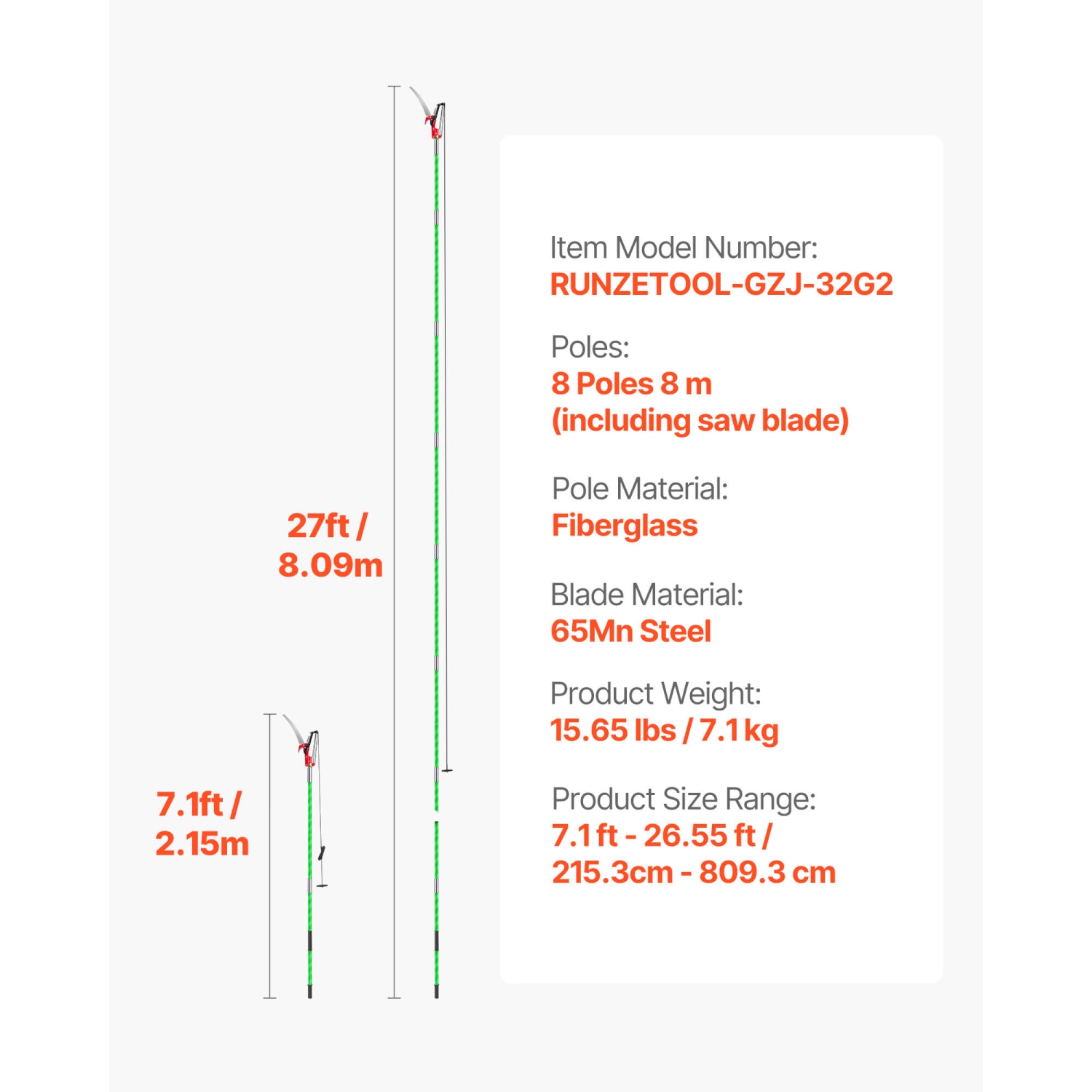 Scie à mât manuelle VEVOR 3,87-27&nbsp;pi, sécateur à tige extensible avec ciseaux, lame en acier tranchante 65Mn, poteau en fibre de verre léger,