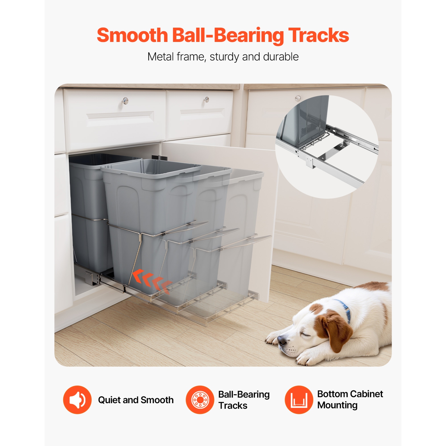 VEVOR 27QTx2 Pullout Trash Can for Kitchen Cabinets, Double Under Sink Garbage Waste Recycling Bin, Under Mount Waste Container, with Heavy Duty