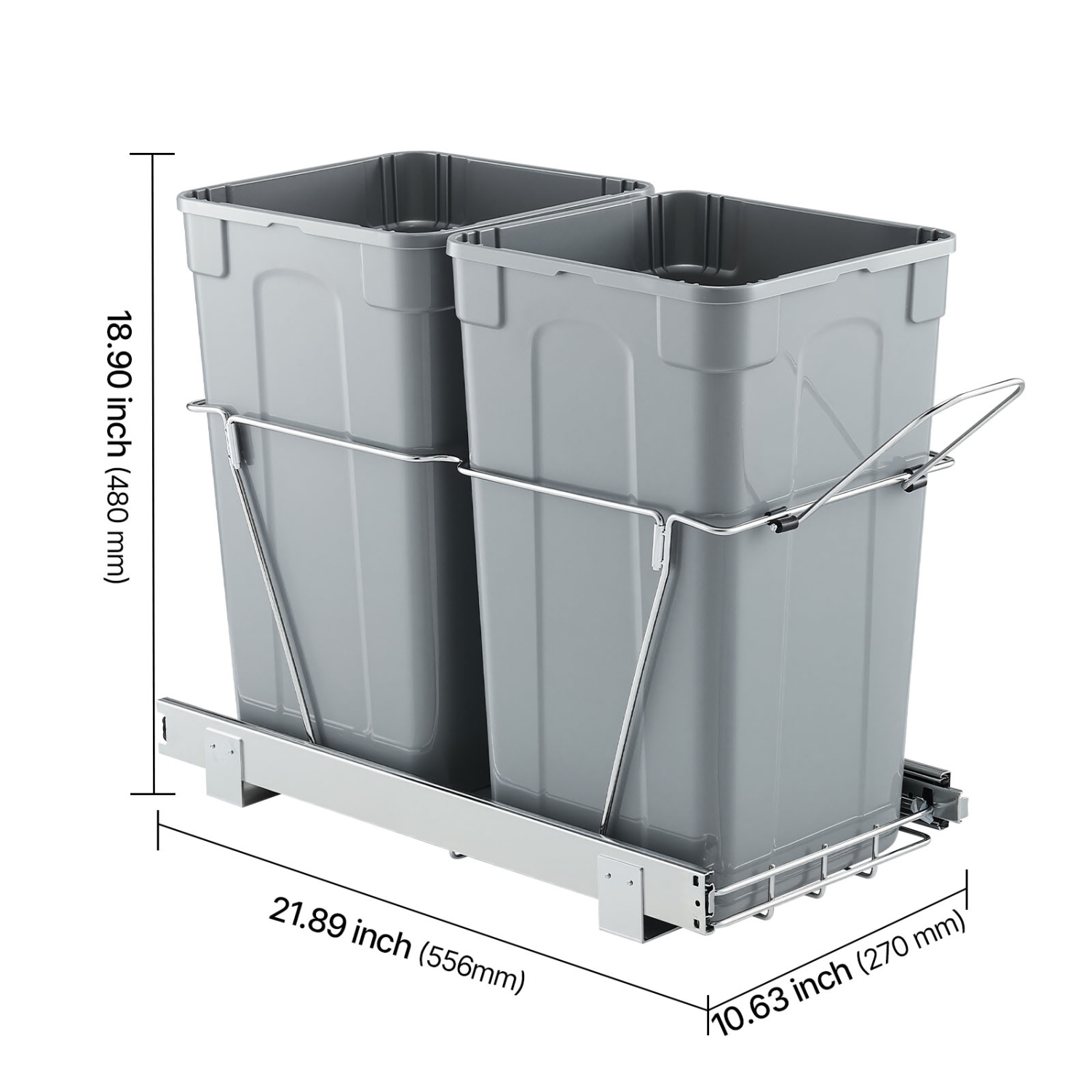 VEVOR 27QTx2 Pullout Trash Can for Kitchen Cabinets, Double Under Sink Garbage Waste Recycling Bin, Under Mount Waste Container, with Heavy Duty
