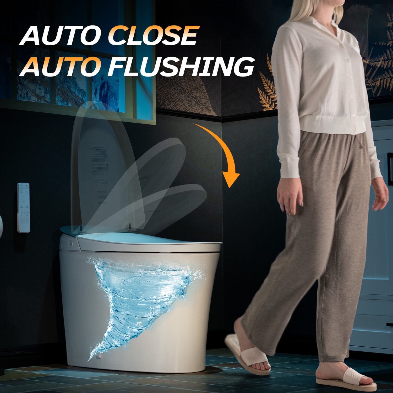 WOODBRIDGE Smart Bidet Toilet Auto Open & Close, Auto Flush, Foot Sensor, Cleaning Foam Dispenser, Heated Seat and ADA Chair Height Design