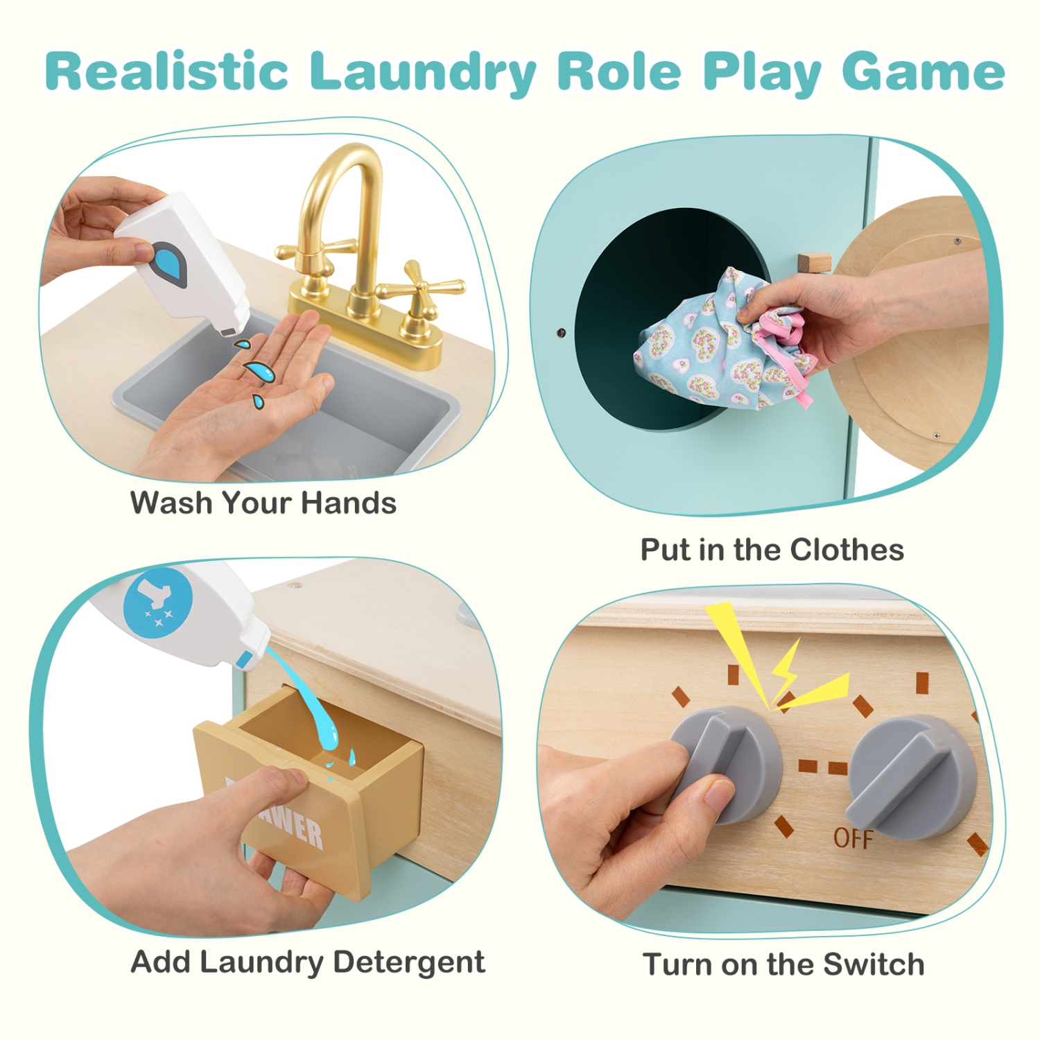 Gymax Kids Washer Playset w/ Laundry Detergent & Hand Sanitizer Rotating Wheel