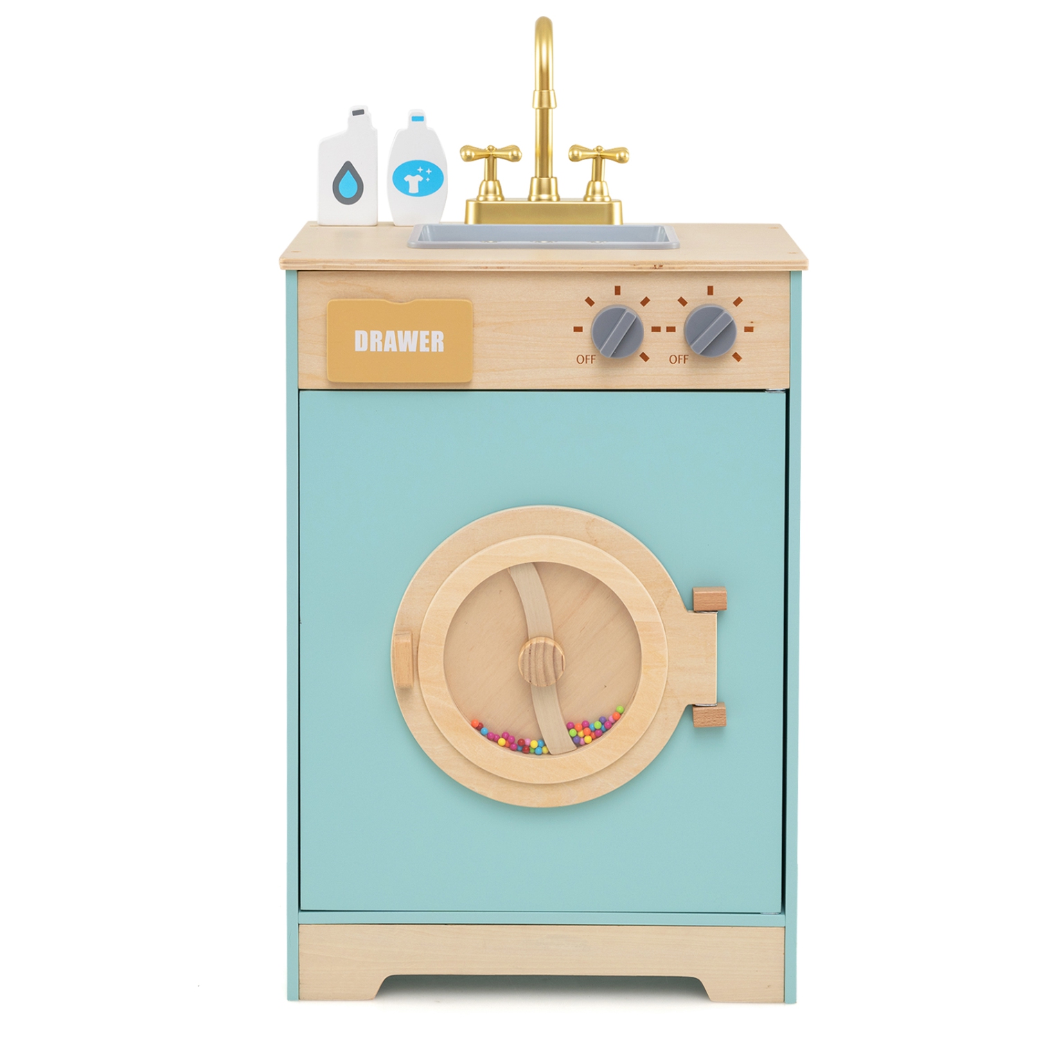 Gymax Kids Washer Playset w/ Laundry Detergent & Hand Sanitizer Rotating Wheel