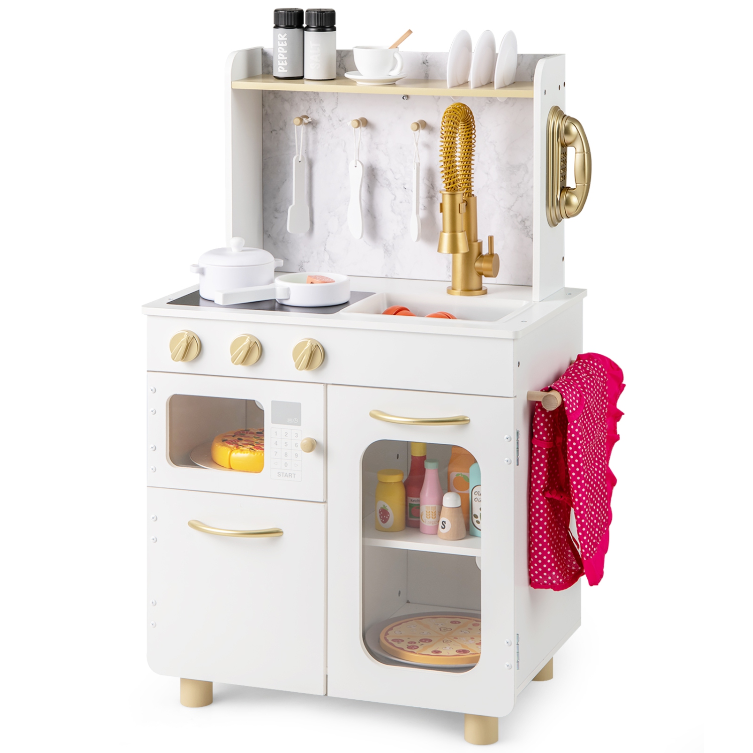 Gymax Kids Kitchen Set Pretend Play Kitchen w/ Stoves & Faucet & Sink & Telephone