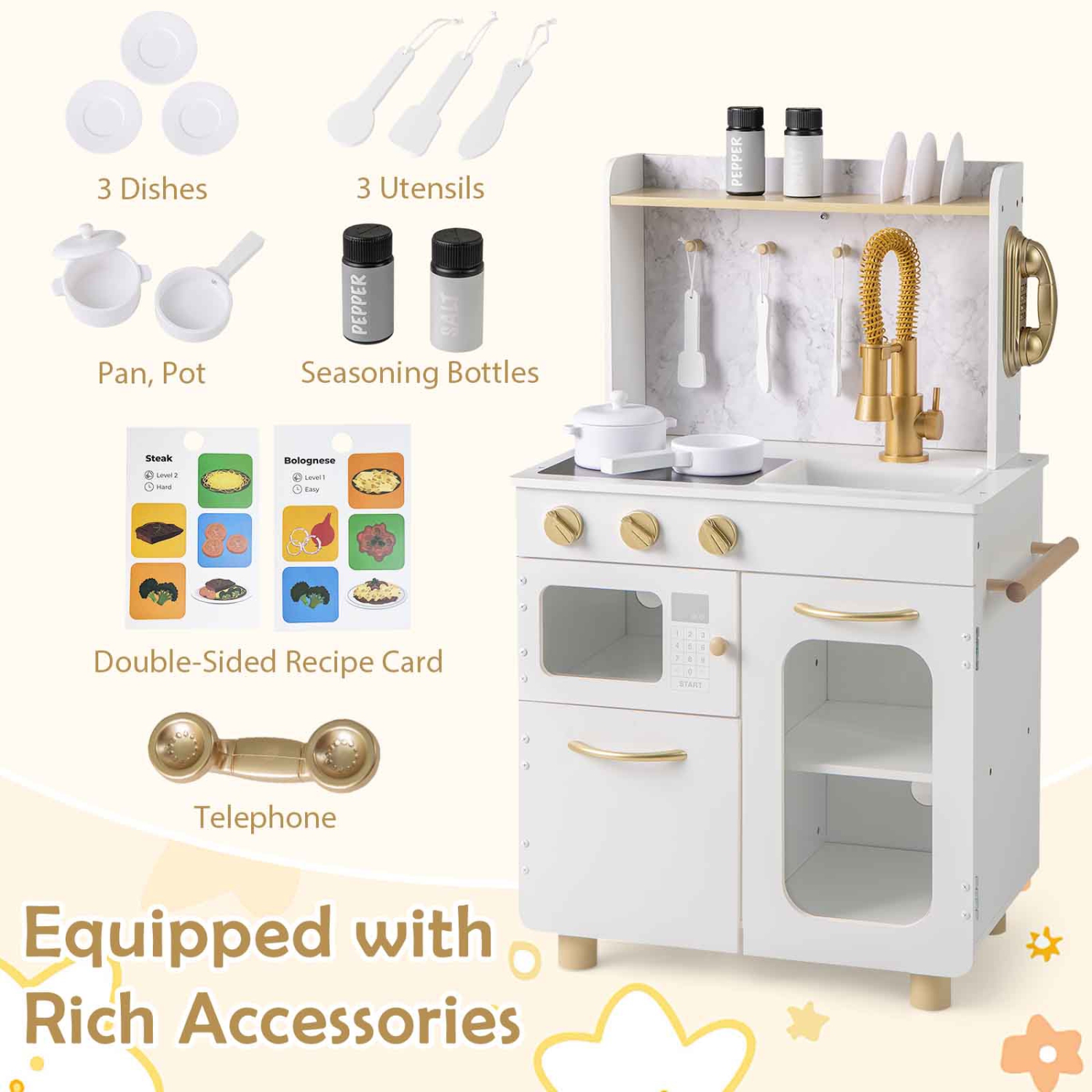 Gymax Kids Kitchen Set Pretend Play Kitchen w/ Stoves & Faucet & Sink & Telephone
