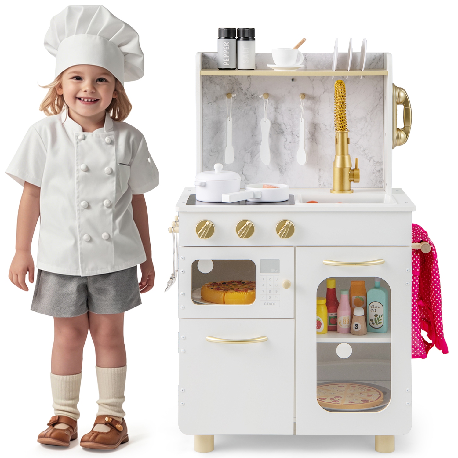 Gymax Kids Kitchen Set Pretend Play Kitchen w/ Stoves & Faucet & Sink & Telephone