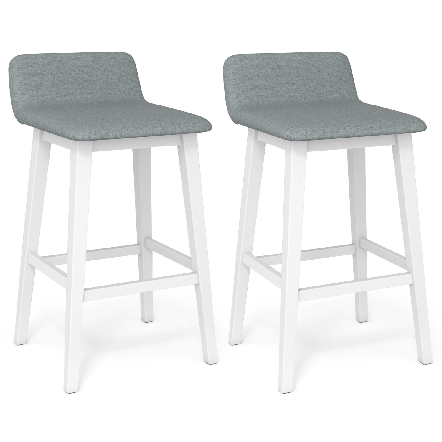 Gymax 2PCS 29'' Upholstered Barstools w/ Low Back Footrest & Wood Legs for Kitchen
