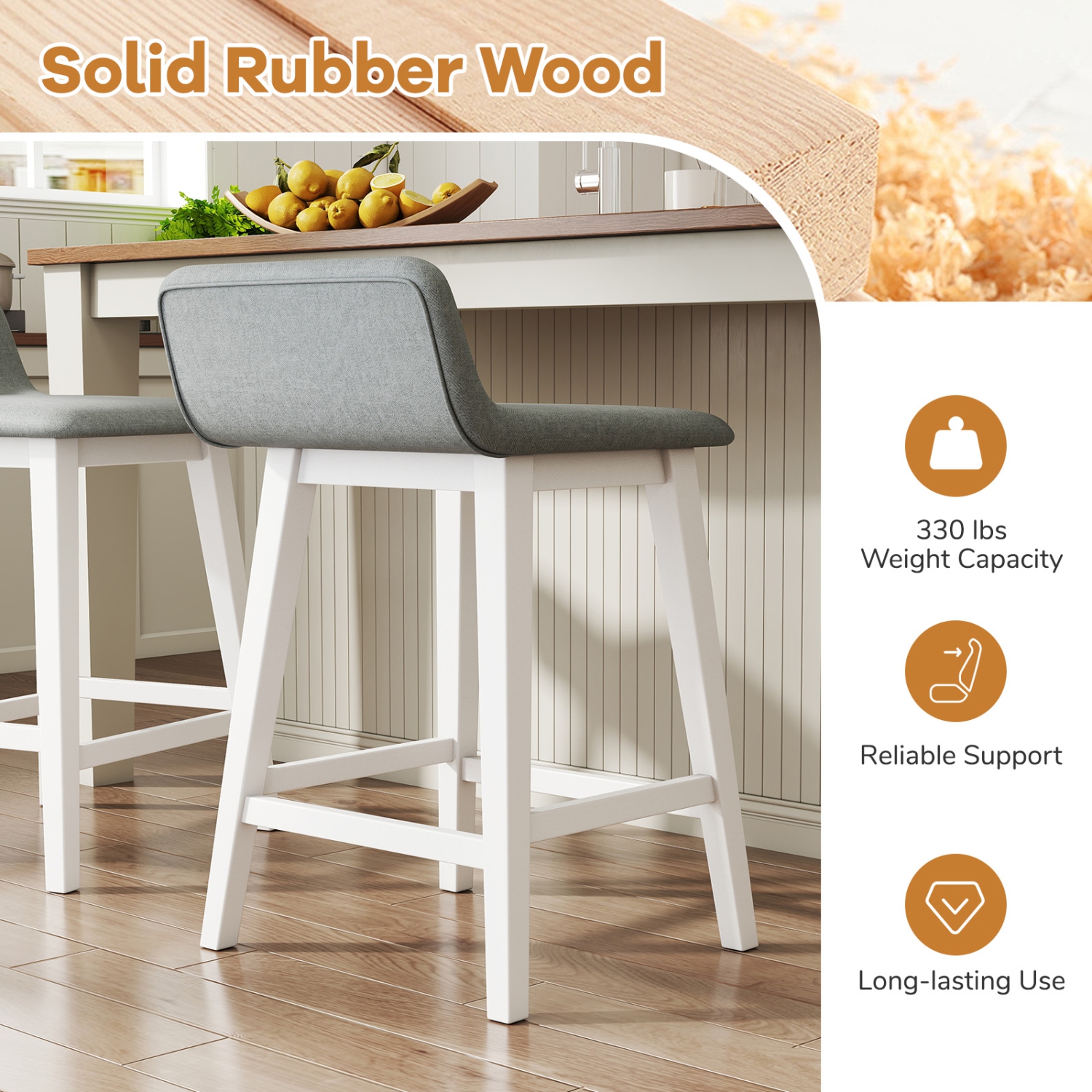 Gymax 24'' Upholstered Barstools w/ Low Back Footrest & Wood Legs for Kitchen Island