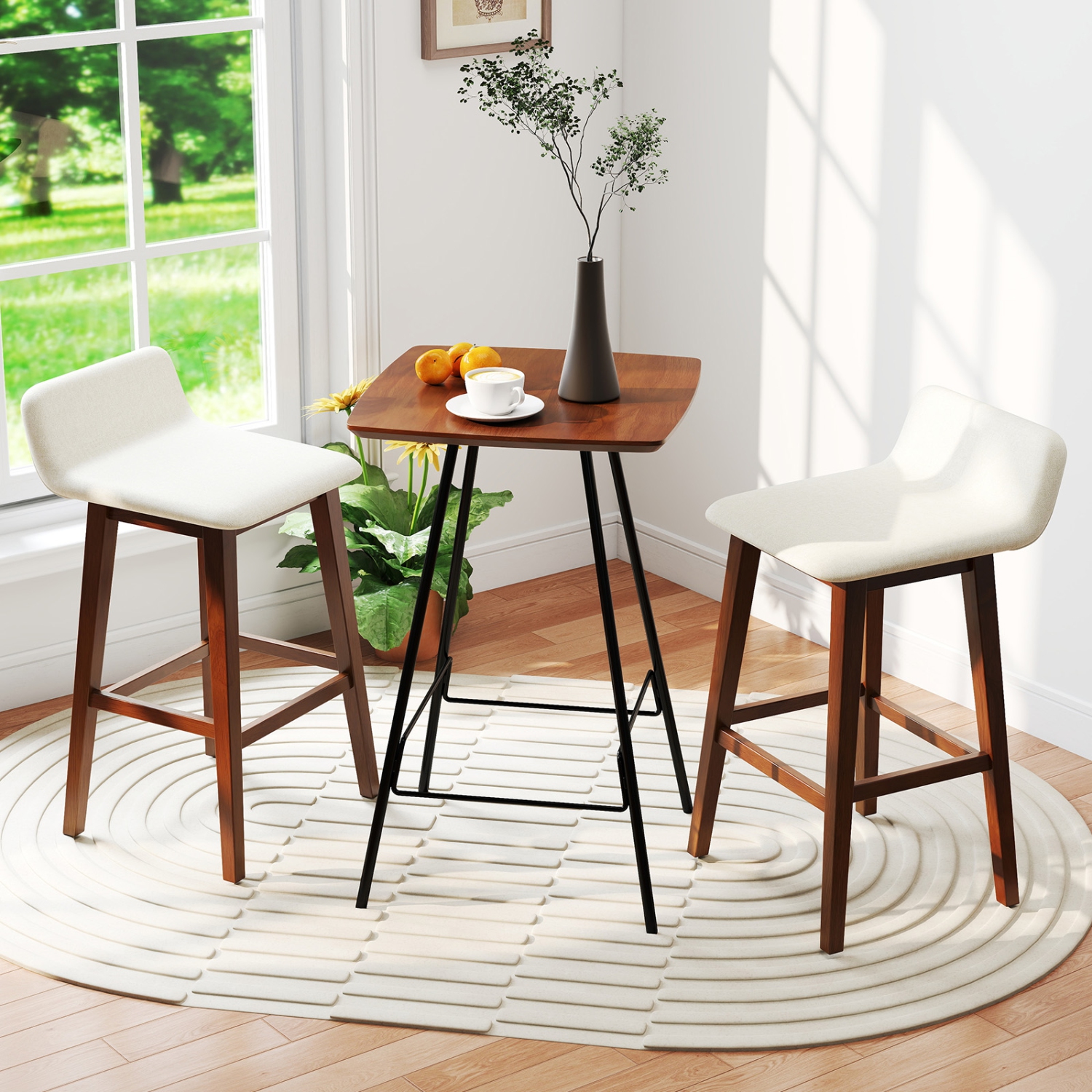 Gymax 29'' Upholstered Barstools w/ Low Back Footrest & Wood Legs for Kitchen Island