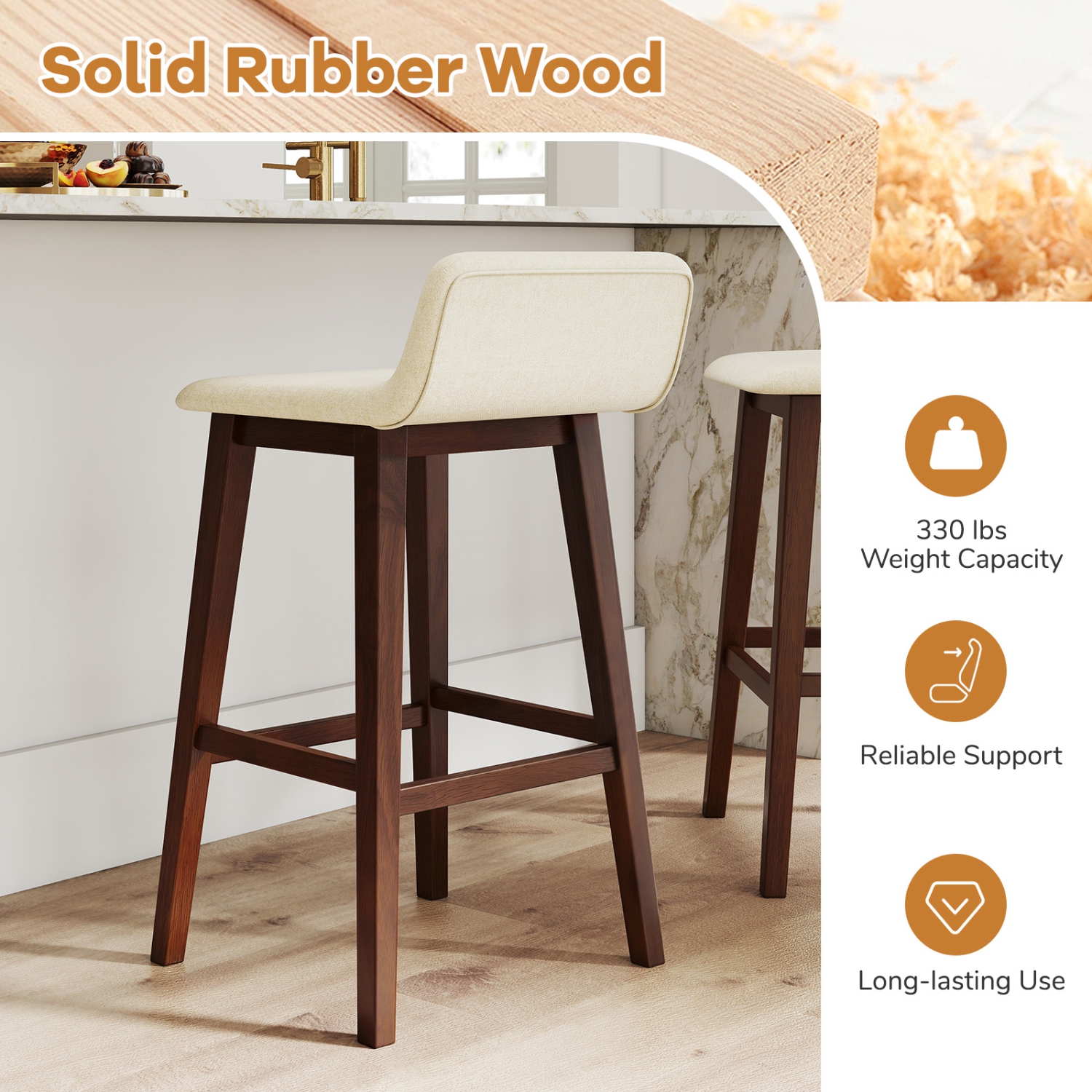 Gymax 29'' Upholstered Barstools w/ Low Back Footrest & Wood Legs for Kitchen Island