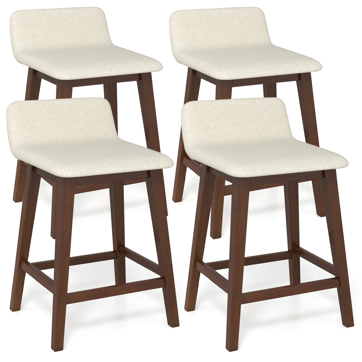 Gymax 2PCS 24'' Upholstered Barstools w/ Low Back Footrest Wood Legs for Kitchen Island