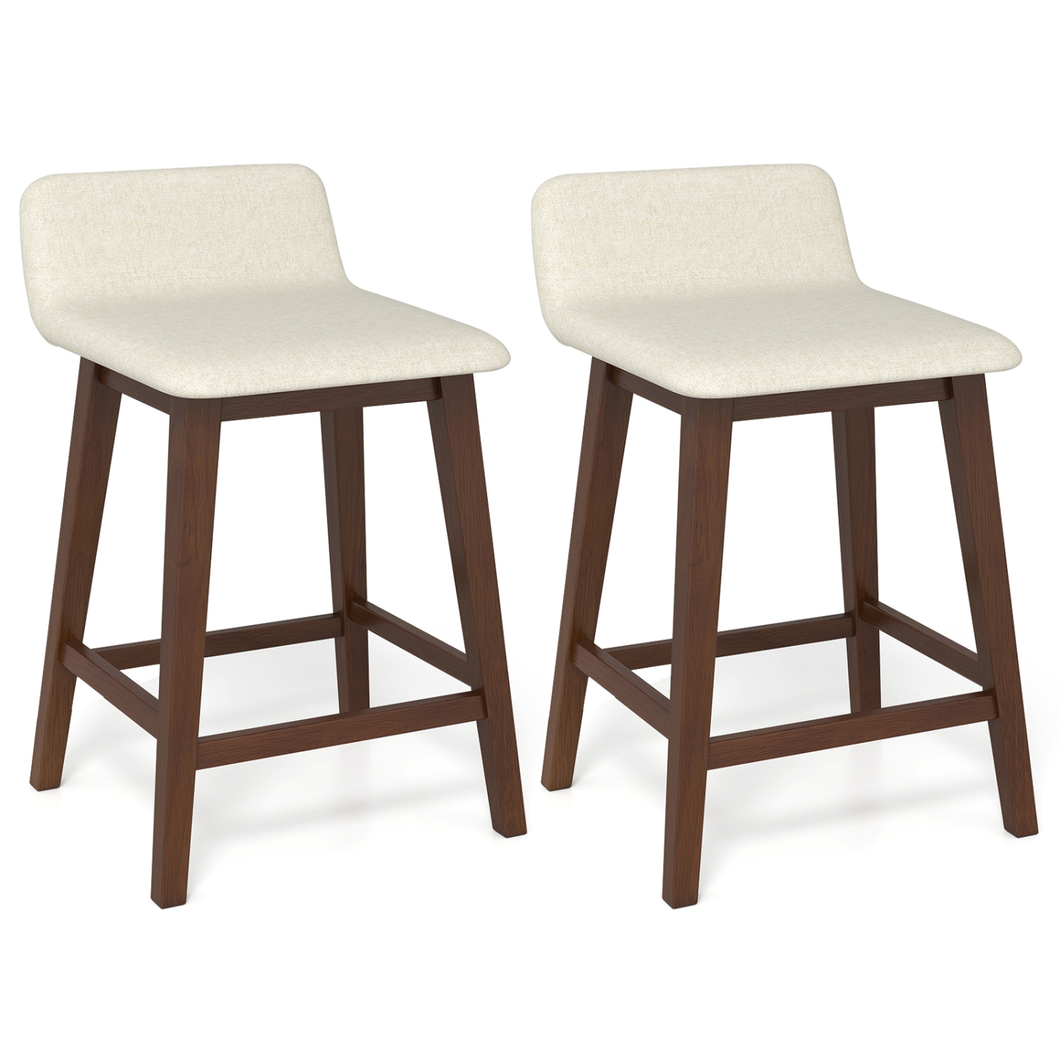 Gymax 2PCS 24'' Upholstered Barstools w/ Low Back Footrest Wood Legs for Kitchen Island