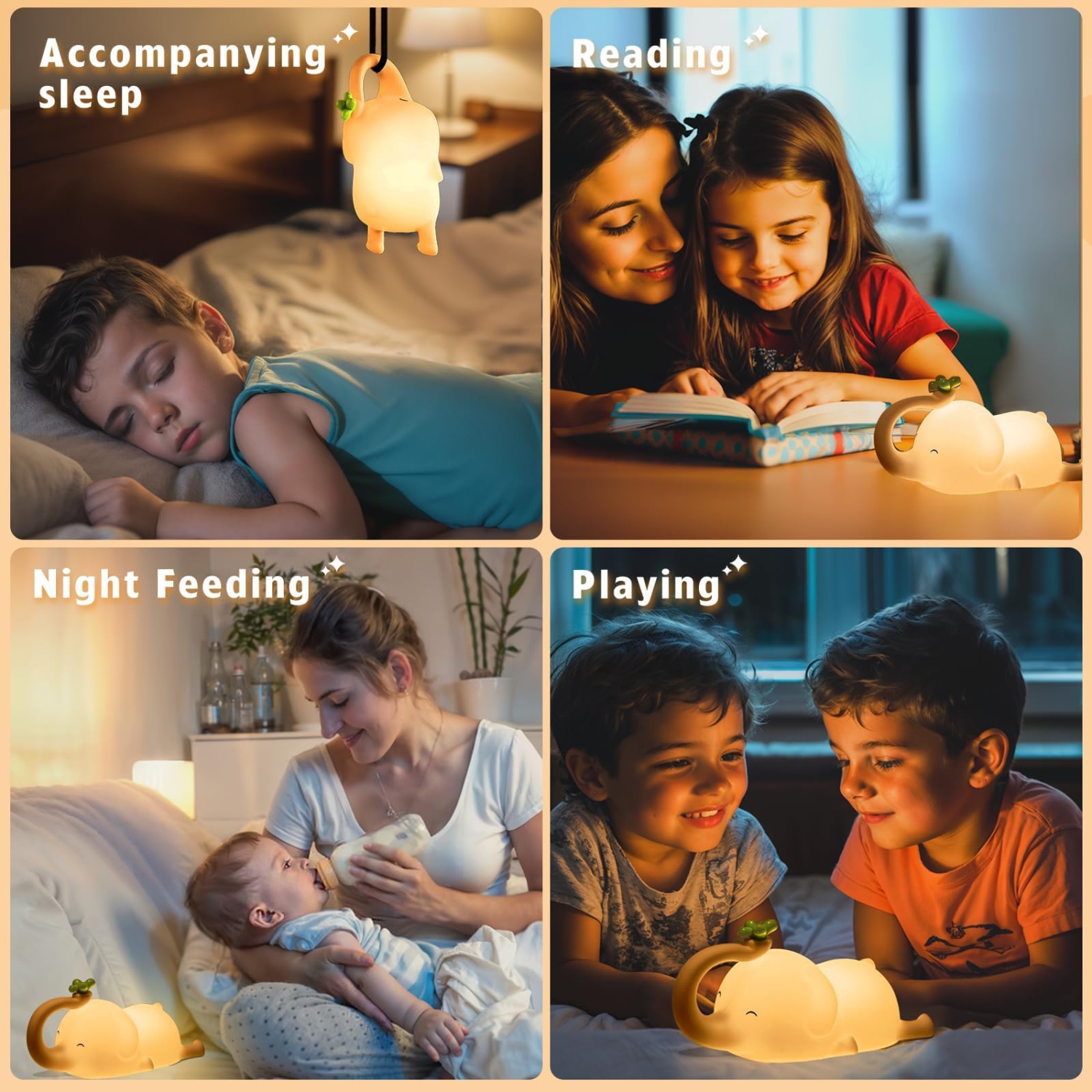 Silicone Elephant Night Light, 3-Level Dimmable LED Night Light, USB Rechargeable Touch Control, Suitable for Bedroom