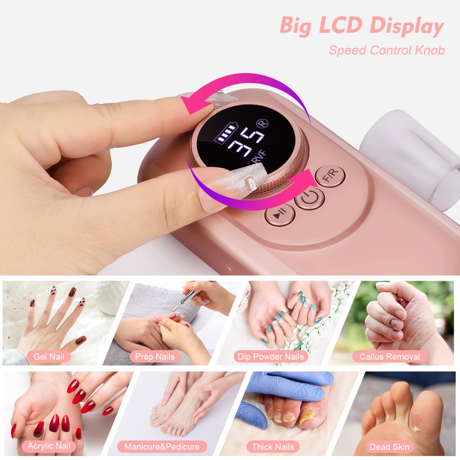 Nail Grinder, Rechargeable 35,000 RPM Nail Drill, Portable Cordless Electric Nail File Set for Manicure, Pedicure, Polishing