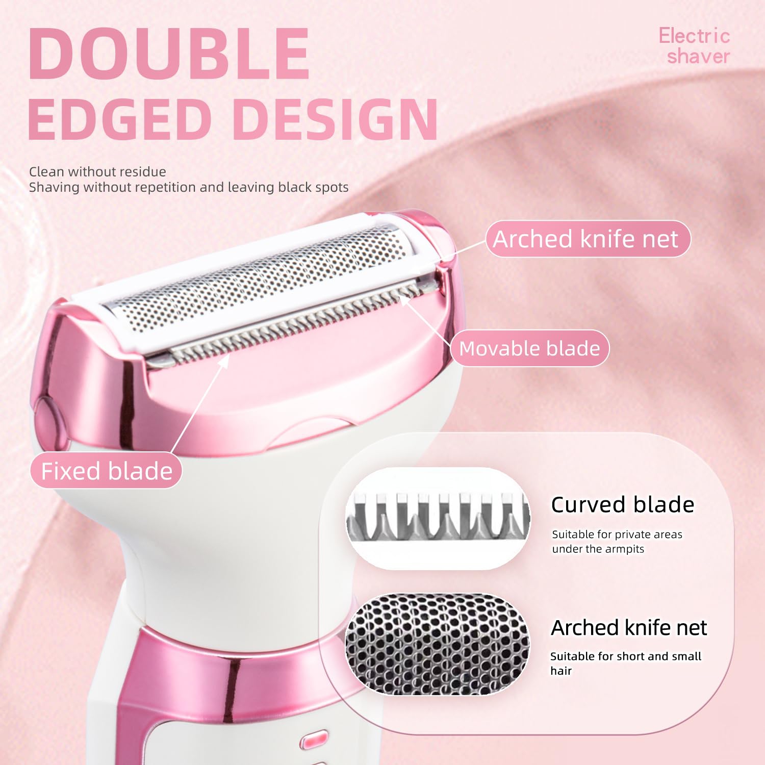 Electric Shaver for Women, Wet and Dry Bikini Trimmer and Facial Shaver for Face, Nose Hair, Arms, Armpits, Legs, and Pubic Hair