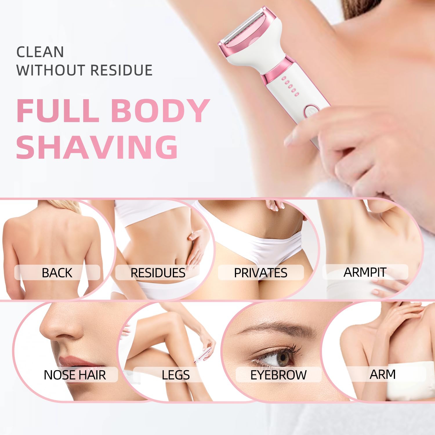 Electric Shaver for Women, Wet and Dry Bikini Trimmer and Facial Shaver for Face, Nose Hair, Arms, Armpits, Legs, and Pubic Hair