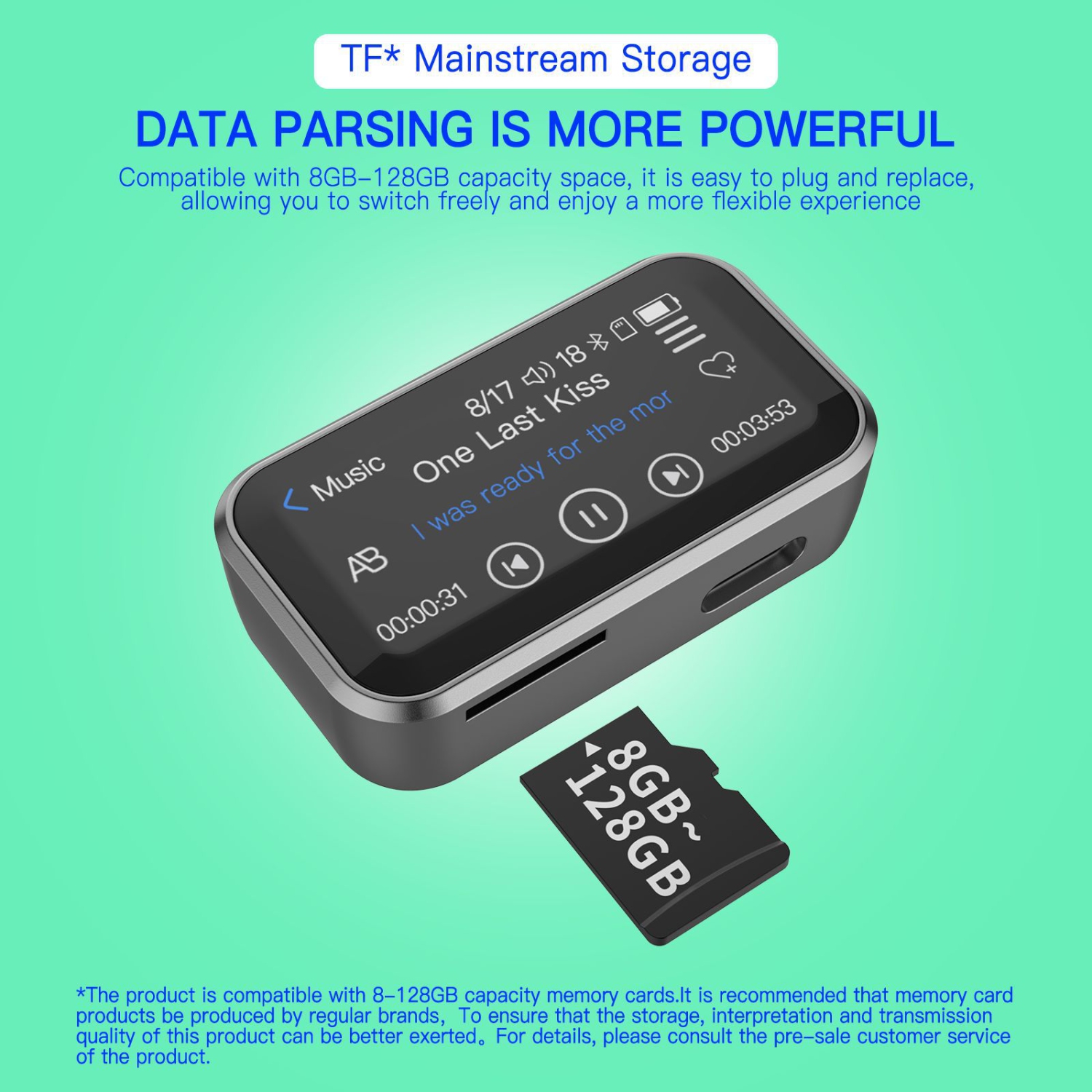 Mini lecteur MP3 Bluetooth, enregistreur vocal numérique 32 Go avec lecture, mini lecteur de musique intégré, radio FM, livre électronique,