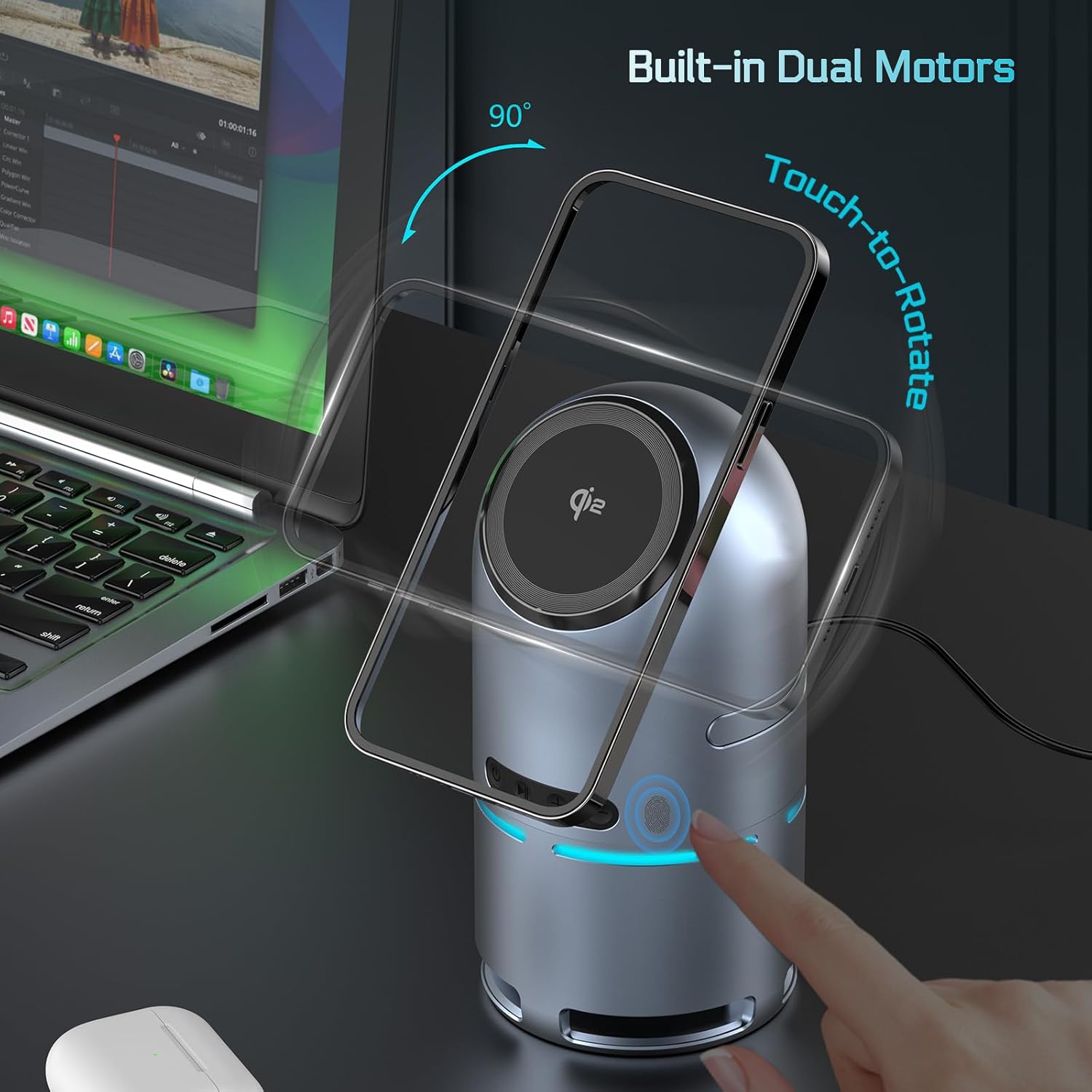 Station de recharge 3-en-1 pour plusieurs appareils, socle de chargement avec haut-parleur intégré portatif, chargeur sans fil rapide QI2 pour iPhone