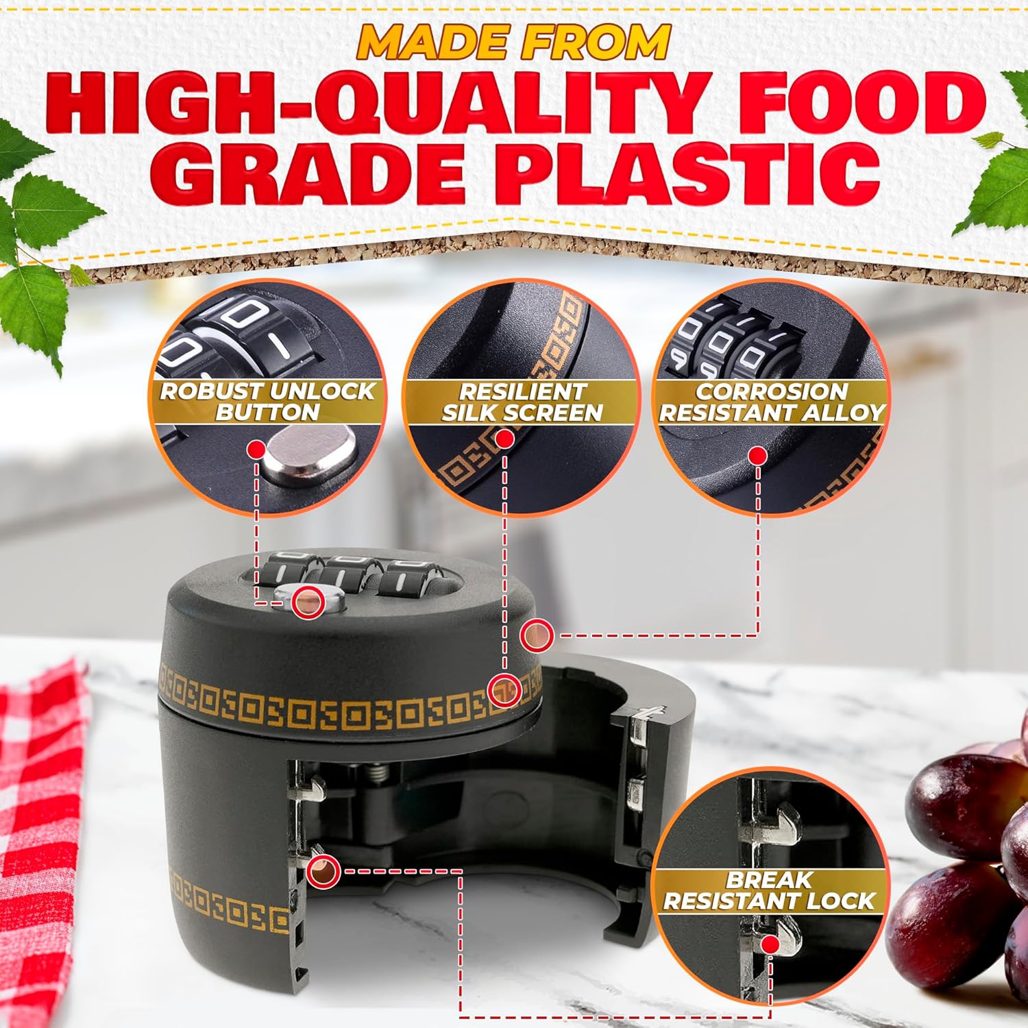 3PCS Wine Bottle Lock Cap,Soda Lock Cap Liquor Bottle Locking Caps,Password Bottle Security Cap Locks,Plastic Wine Bottle Tops Drink Lock