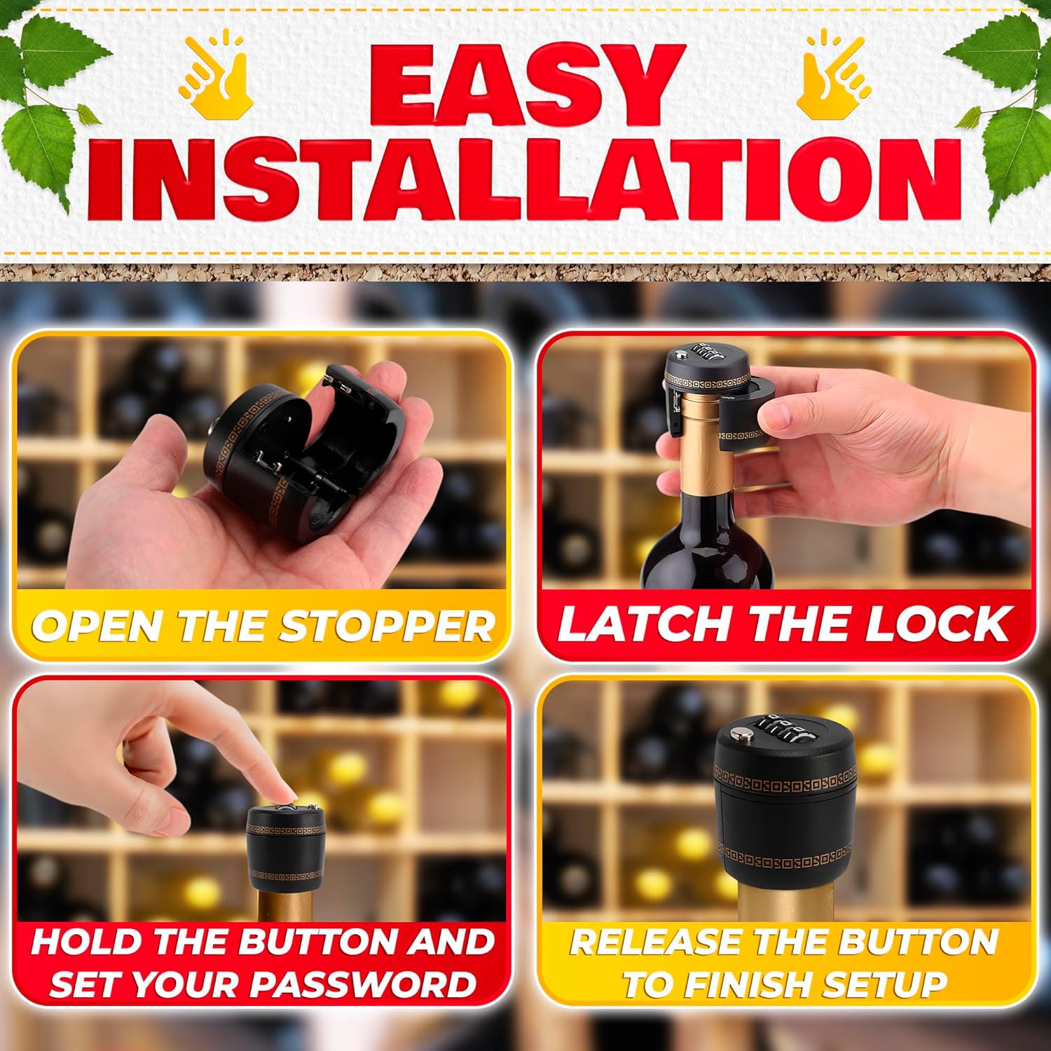 3PCS Wine Bottle Lock Cap,Soda Lock Cap Liquor Bottle Locking Caps,Password Bottle Security Cap Locks,Plastic Wine Bottle Tops Drink Lock