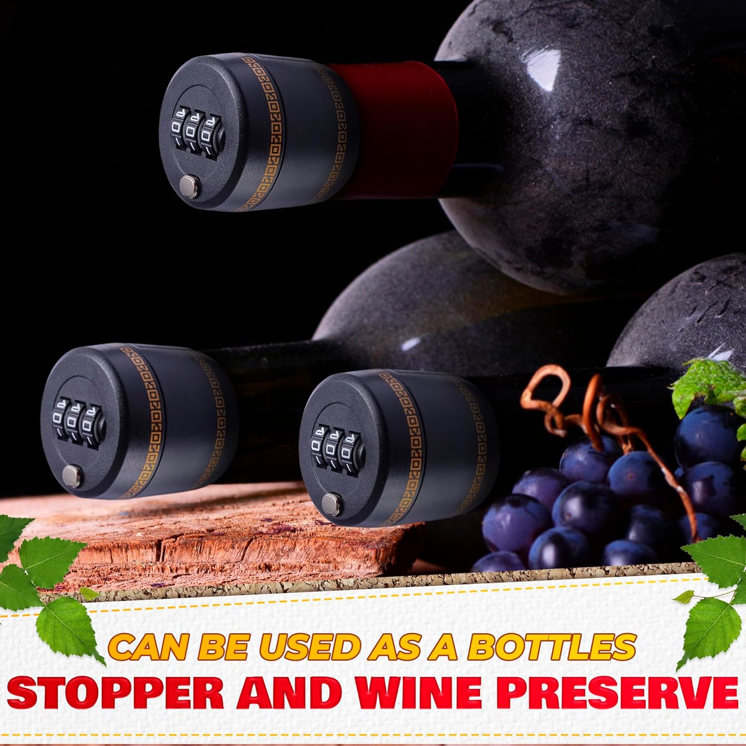 3PCS Wine Bottle Lock Cap,Soda Lock Cap Liquor Bottle Locking Caps,Password Bottle Security Cap Locks,Plastic Wine Bottle Tops Drink Lock