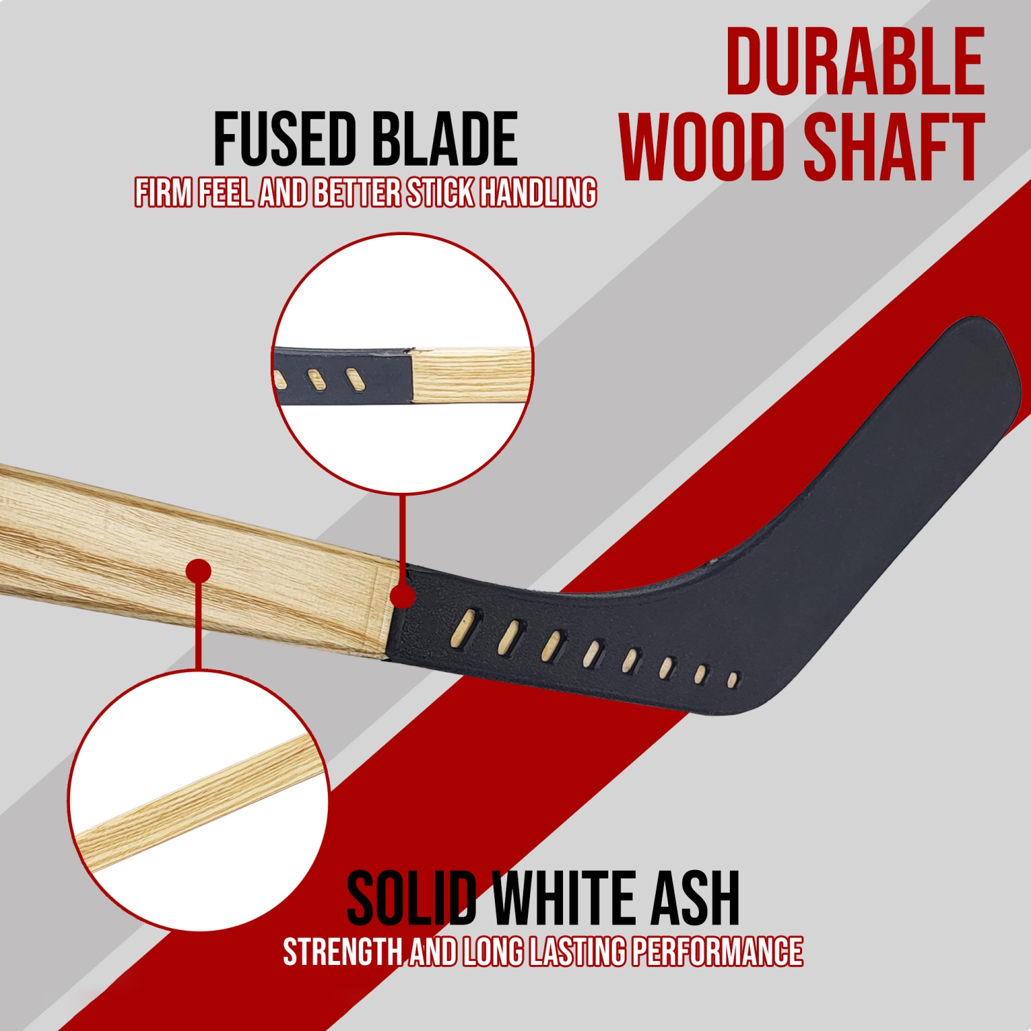 PRISP Fused Street Hockey Stick - Wood Shaft and Fused Plastic Blade; 40" 48" 52" 57" - Made in Canada