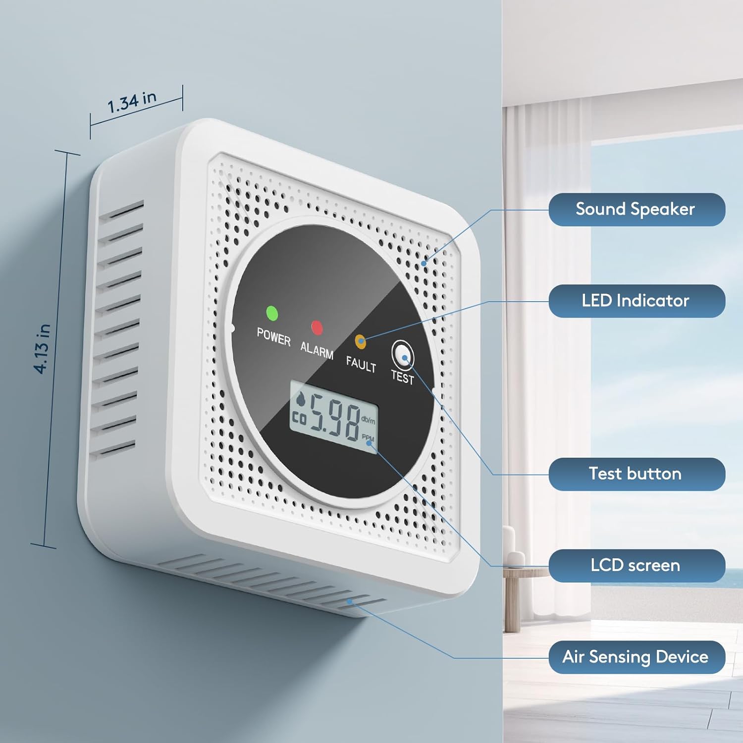 Dual-Alarm Smoke & Carbon Monoxide Detector | 85dB Alarm + Tri-Color LED Alert | Digital Display | Easy Installation | Home Protection Assistant（2