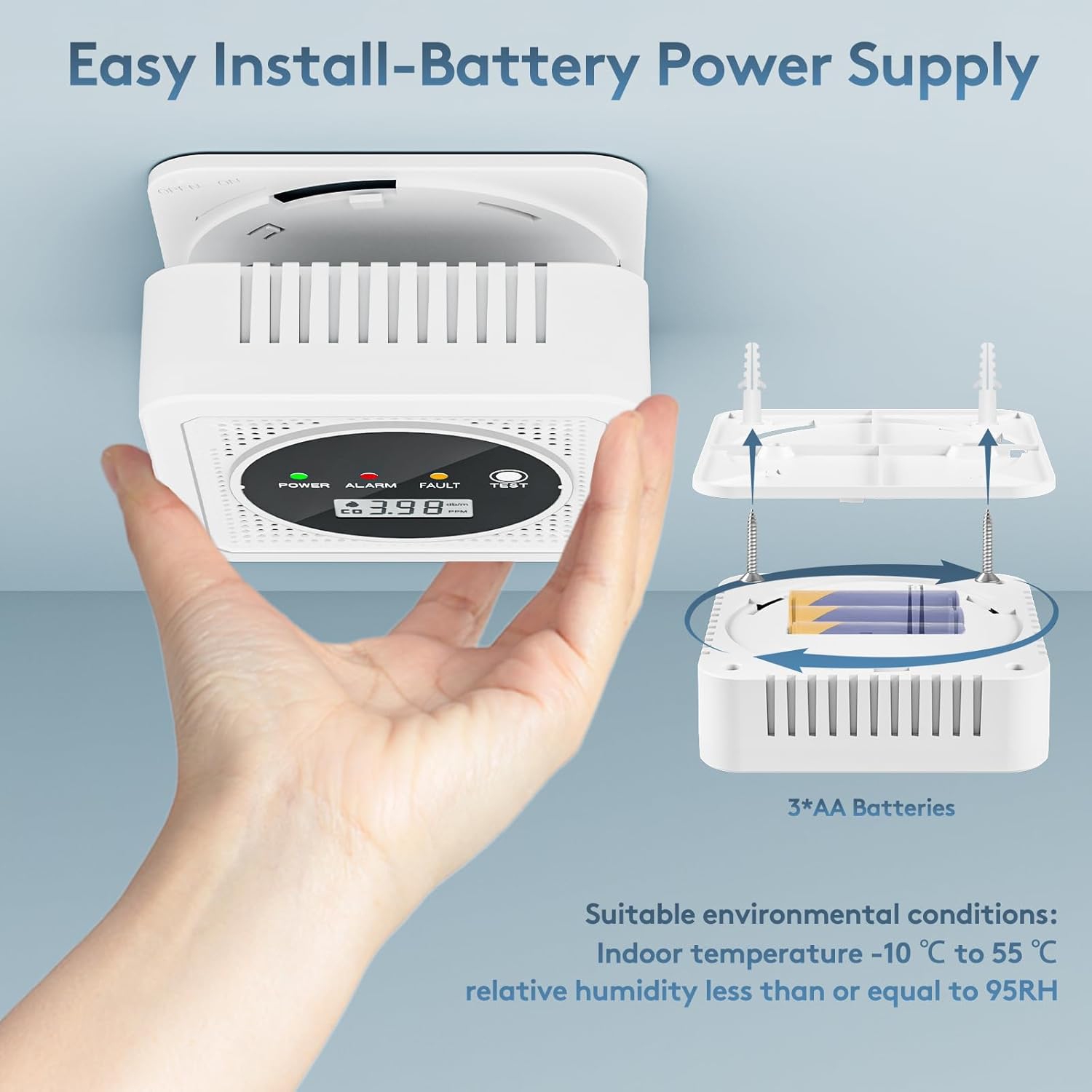 Dual-Alarm Smoke & Carbon Monoxide Detector | 85dB Alarm + Tri-Color LED Alert | Digital Display | Easy Installation | Home Protection Assistant（2