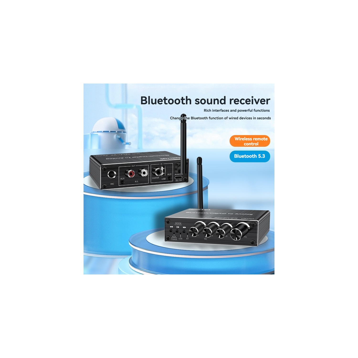 Récepteur Bluetooth, adaptateur, 5,3 lecteur, clé USB, microphone, amplificateur, convertisseur de haut-parleur avec télécommande