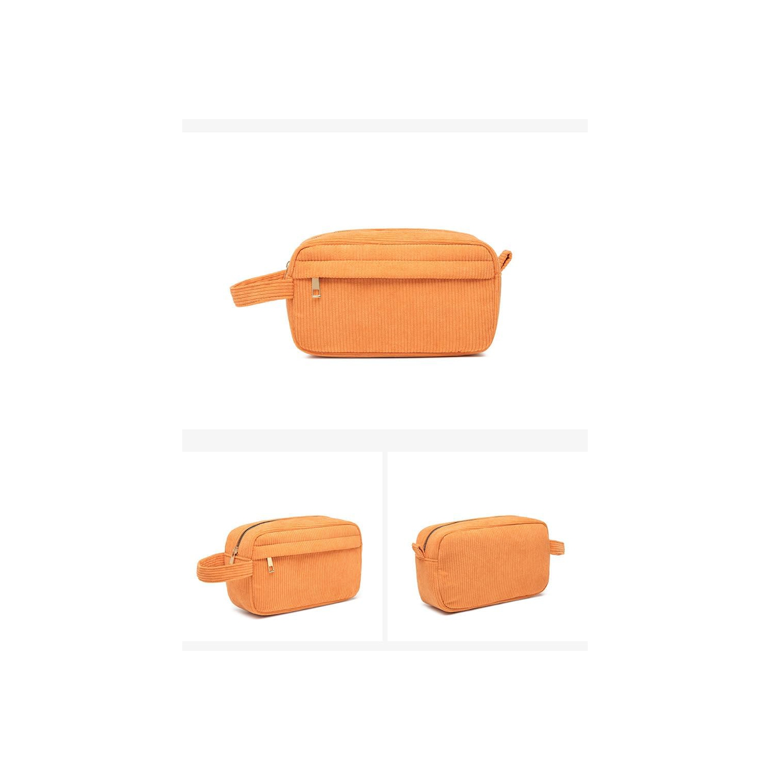 Mini sac à cosmétiques portatif en velours côtelé avec grande capacité, sac de rangement pour rouge à lèvres, élégant et simple - orange