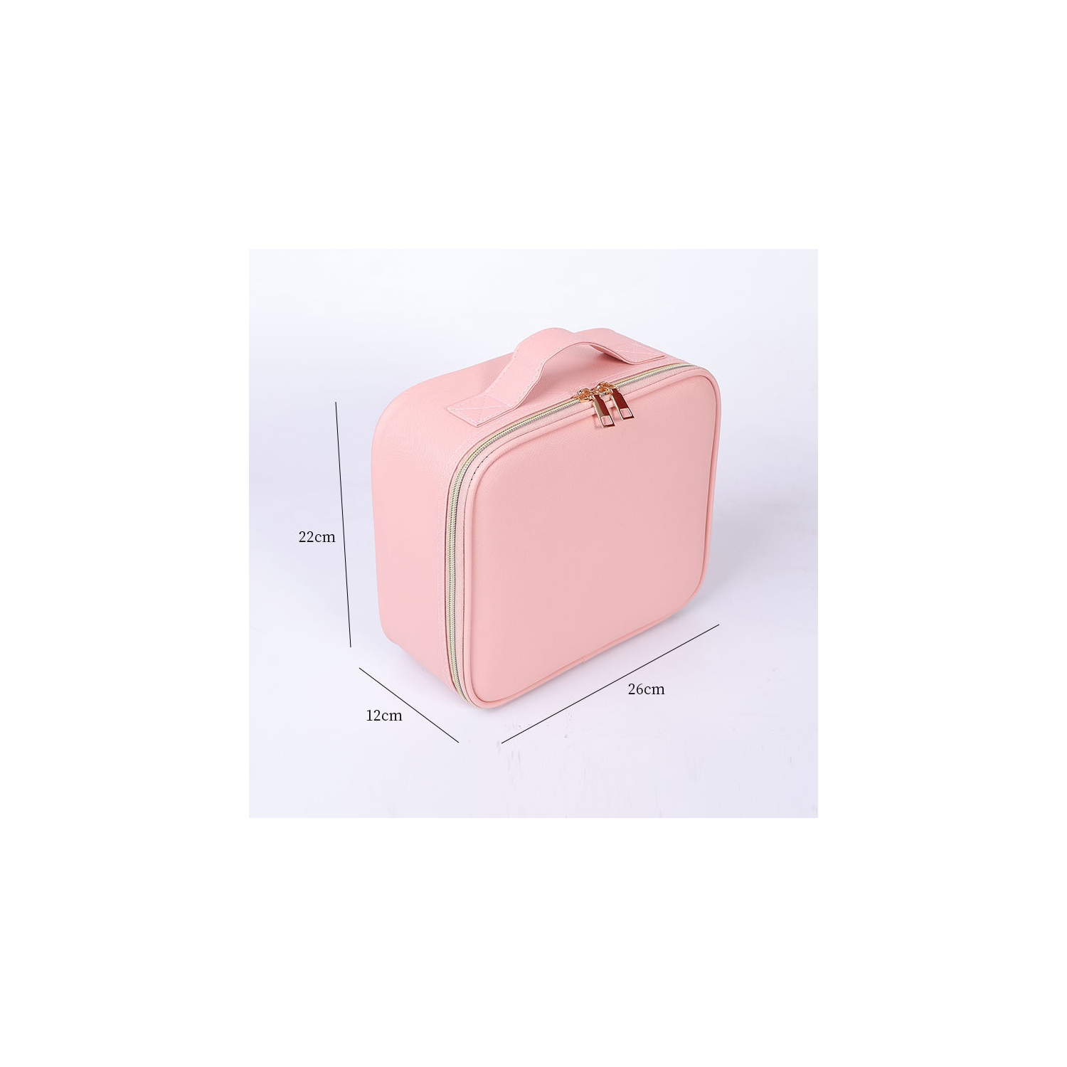 Portable Large-Capacity Makeup Bag and Storage Case with LED Light, Mirror, and Layered Storage - Pink