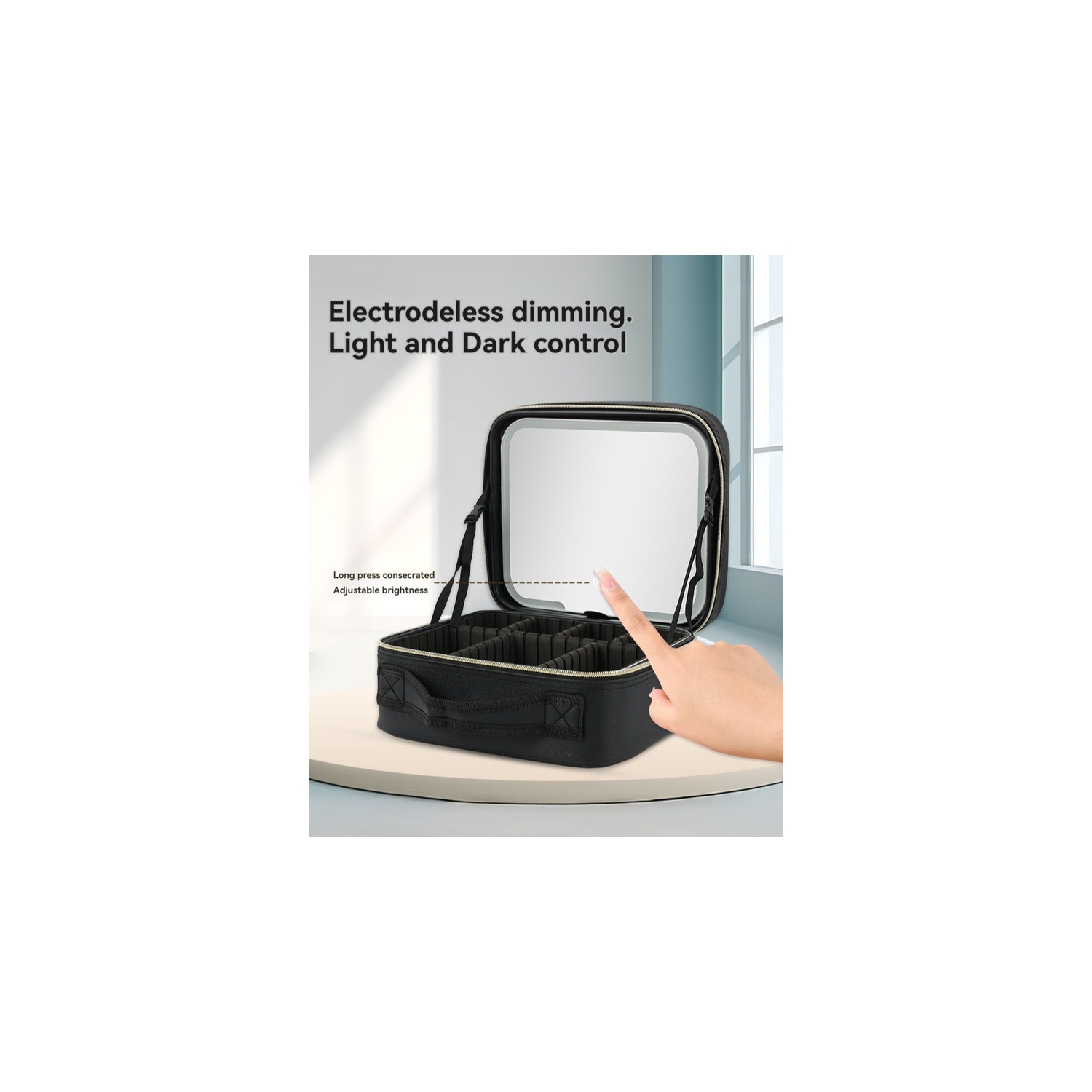 Sac à cosmétiques LED avec miroir, miroir à maquillage éclairé, grand sac de rangement portatif portatif pour les voyages