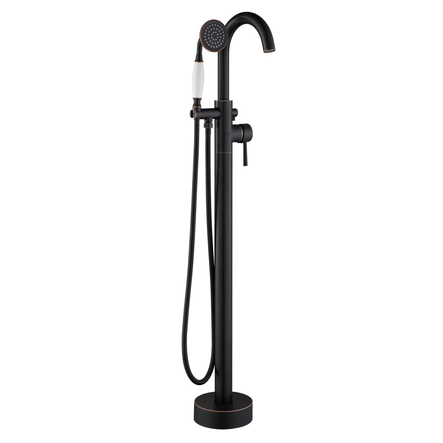 WOODBRIDGE Contemporary Single Handle Floor Mount Freestanding Tub Filler Faucet with Hand Shower in Finish
