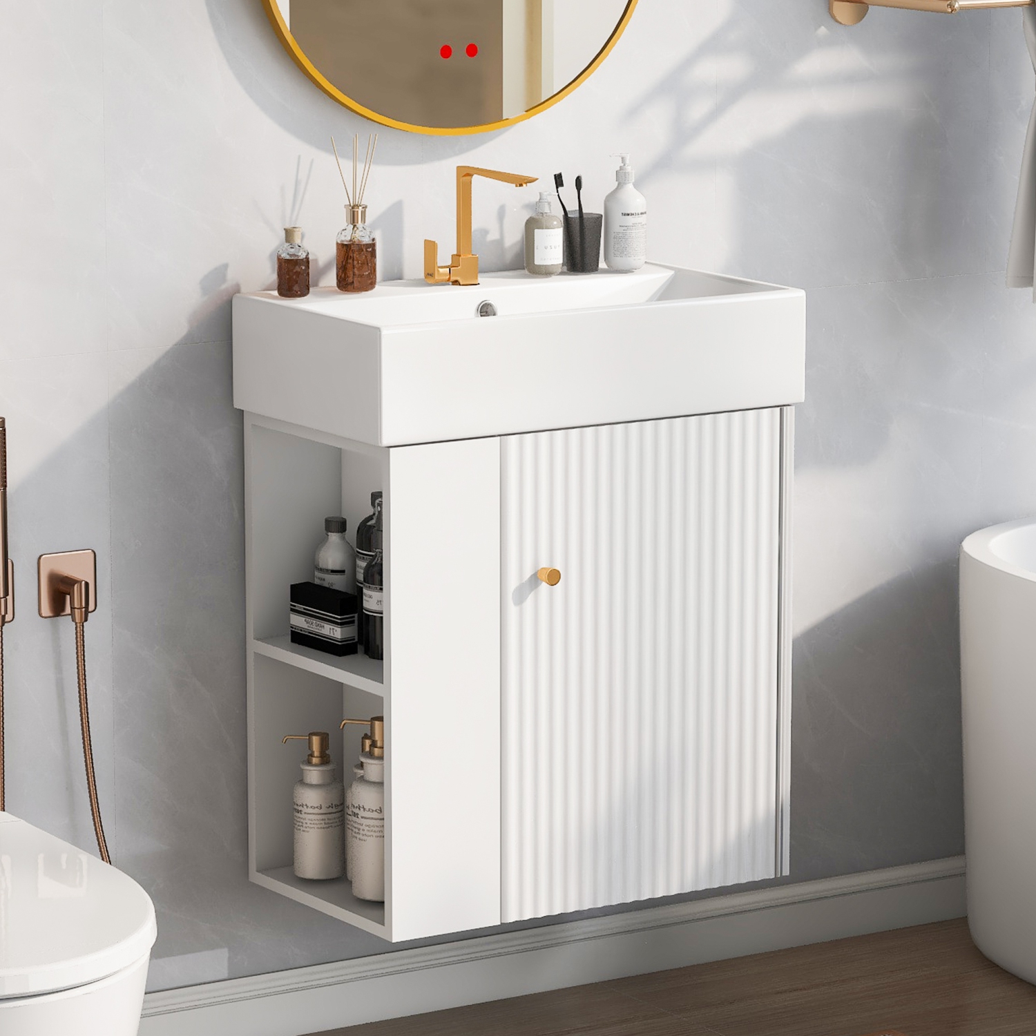 Homy Casa 21.6 in White Floating Bathroom Vanity with Side Storage