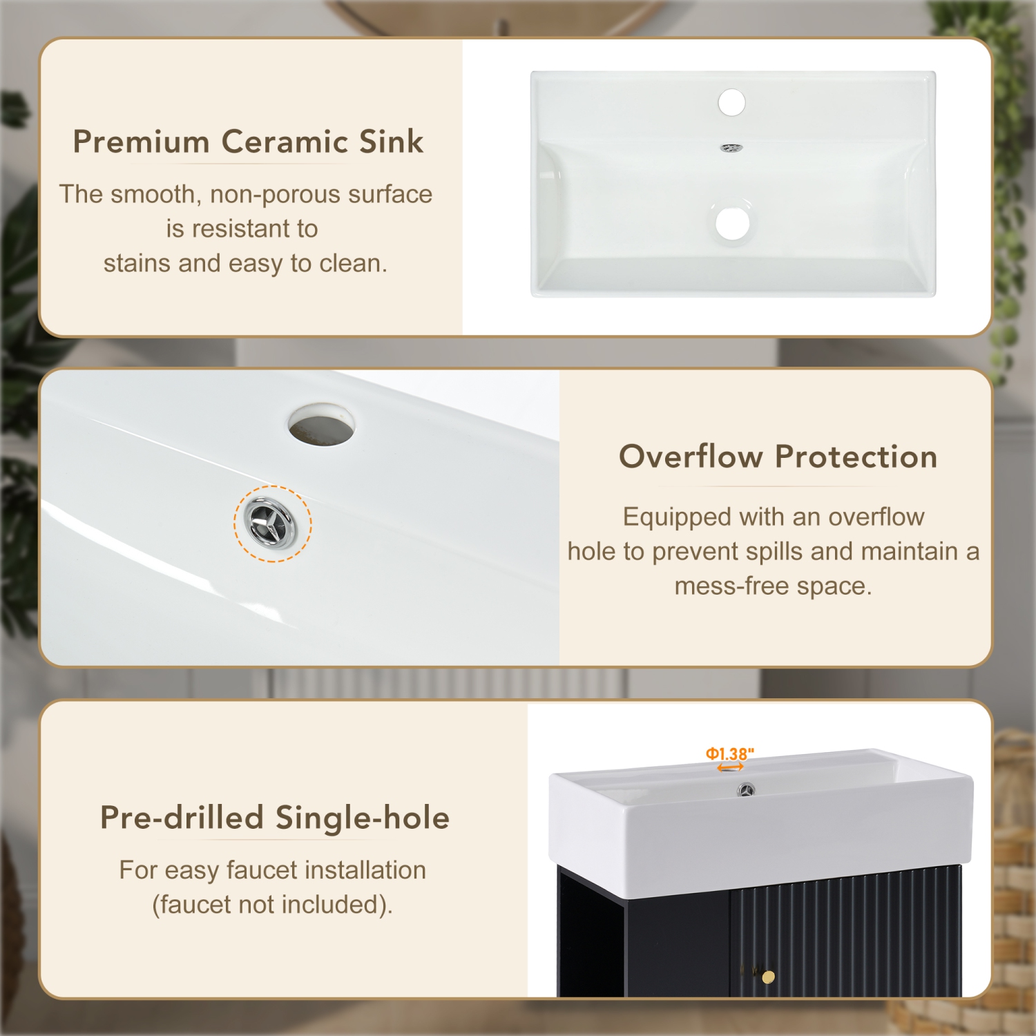 Homy Casa 36 in Green Wall-Mounted Bathroom Vanity with Ceramic Sink