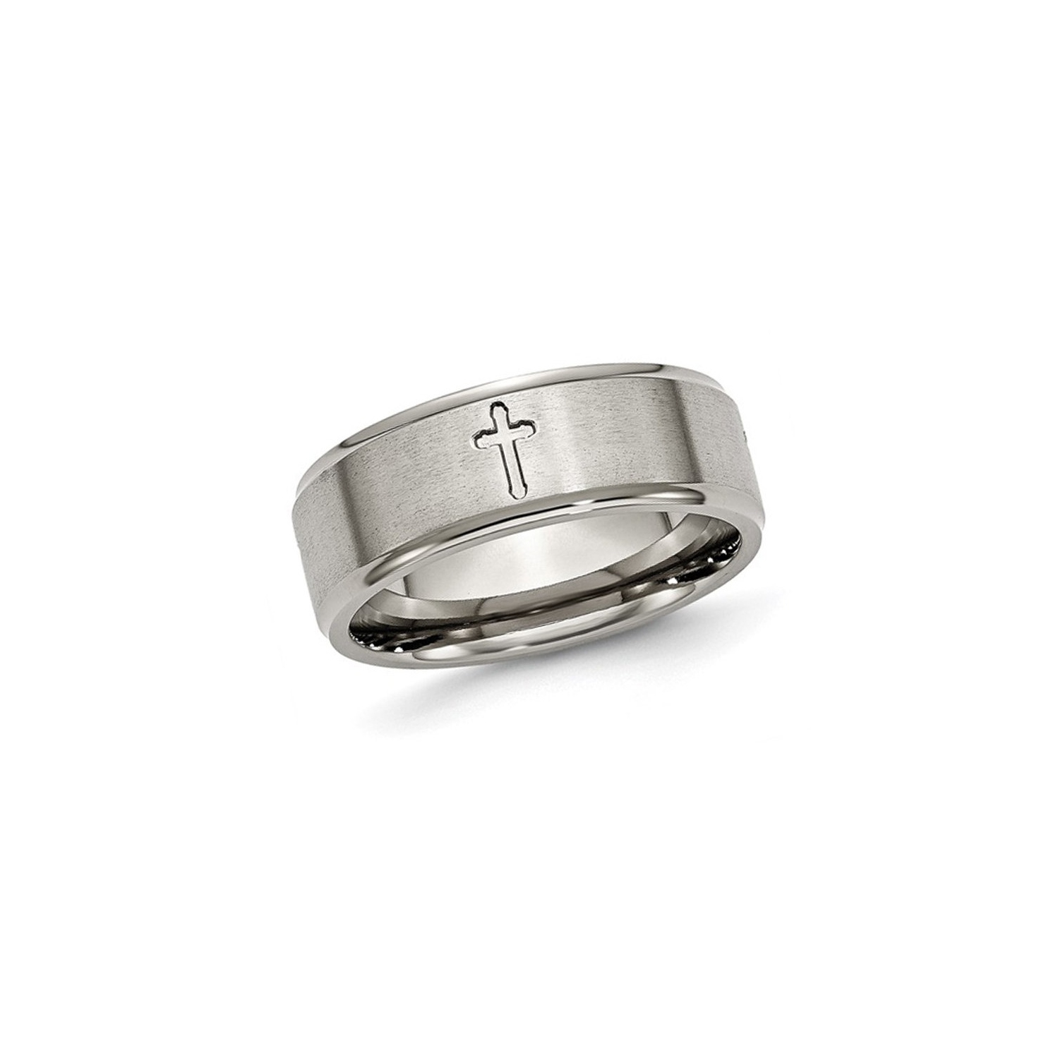 Mens Brushed Ridged Cross Titanium Wedding Band ring